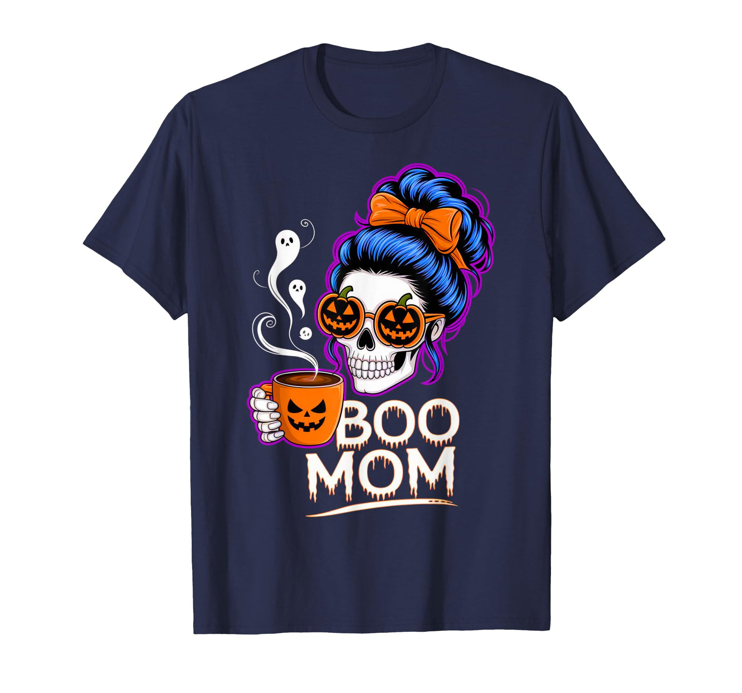 Boo Mom Halloween Costume Skeleton Messy Bun Mother Coffee T-Shirt