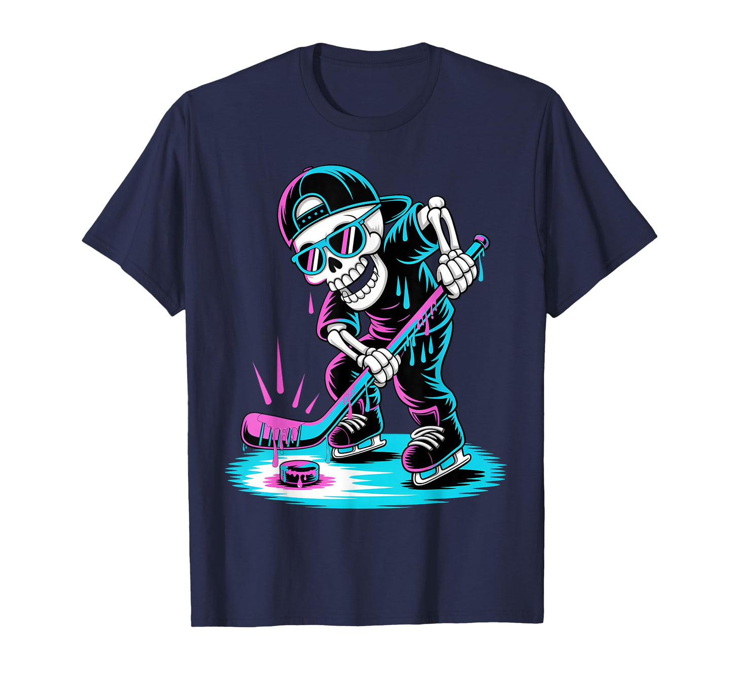 Halloween Skeleton Hockey Drip Boys Youth Dripping Hockey T-Shirt