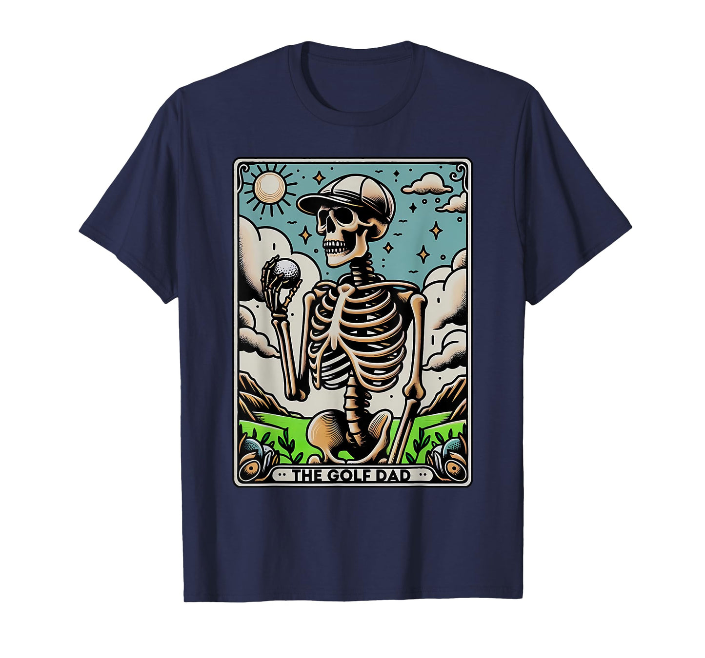 Funny Skeleton Golf Dad Tarot Card Spooky Halloween Witch T-Shirt