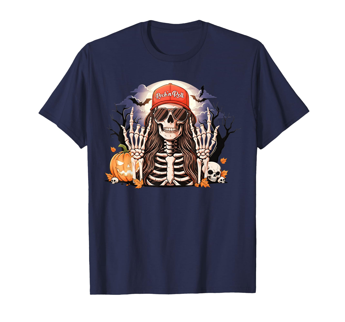 Rock'n Roll Girl Skeleton Rocker Cool Punk Halloween Design T-Shirt