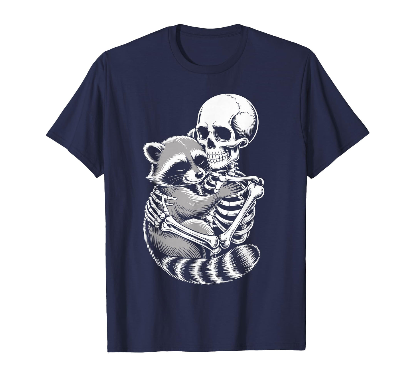 Skeleton Hugging Raccoon Halloween Creepy Cute Spooky Season T-Shirt