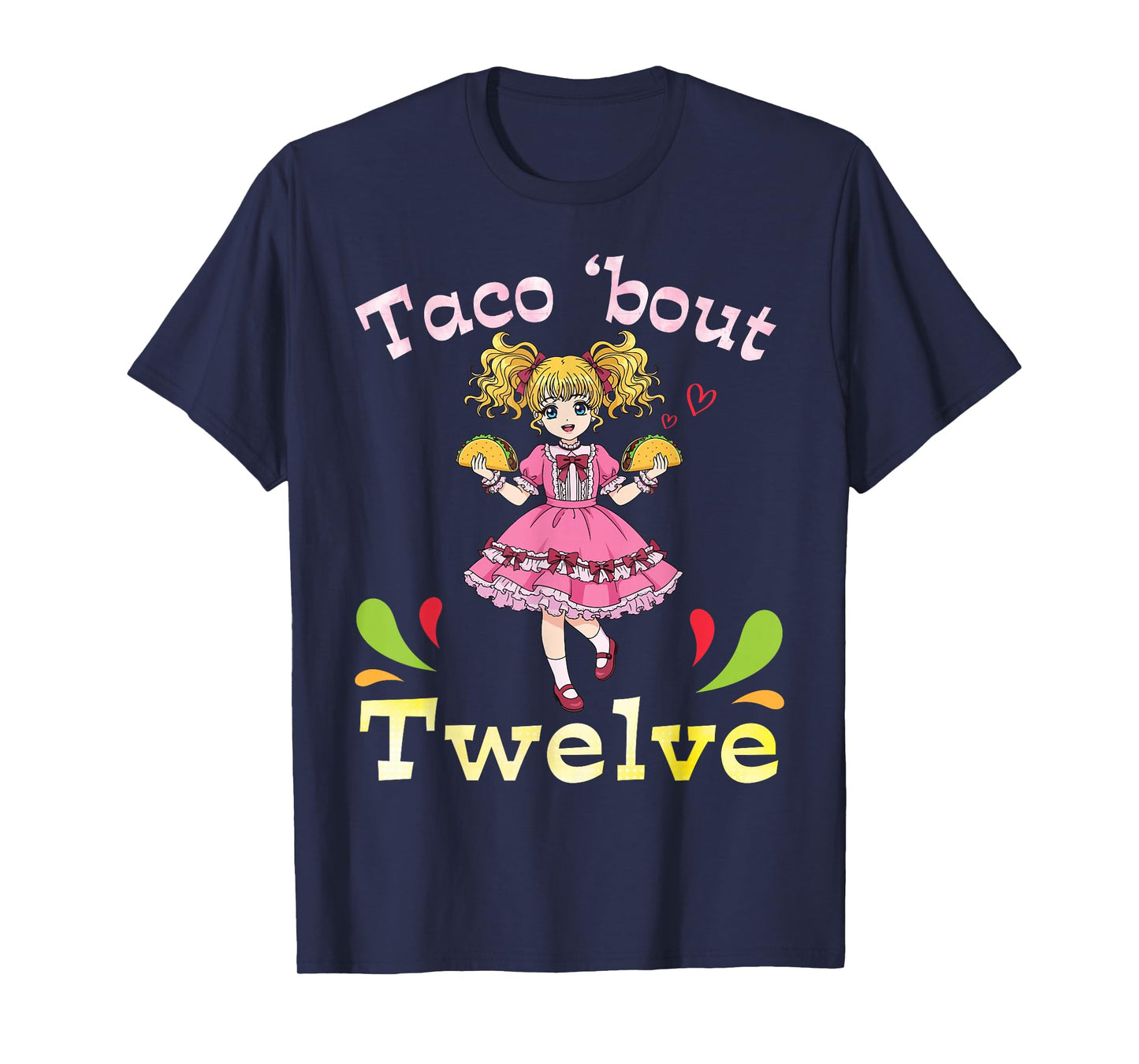 Cute Girl with Tacos I Taco Bout Twelve Years Old Birthday T-Shirt