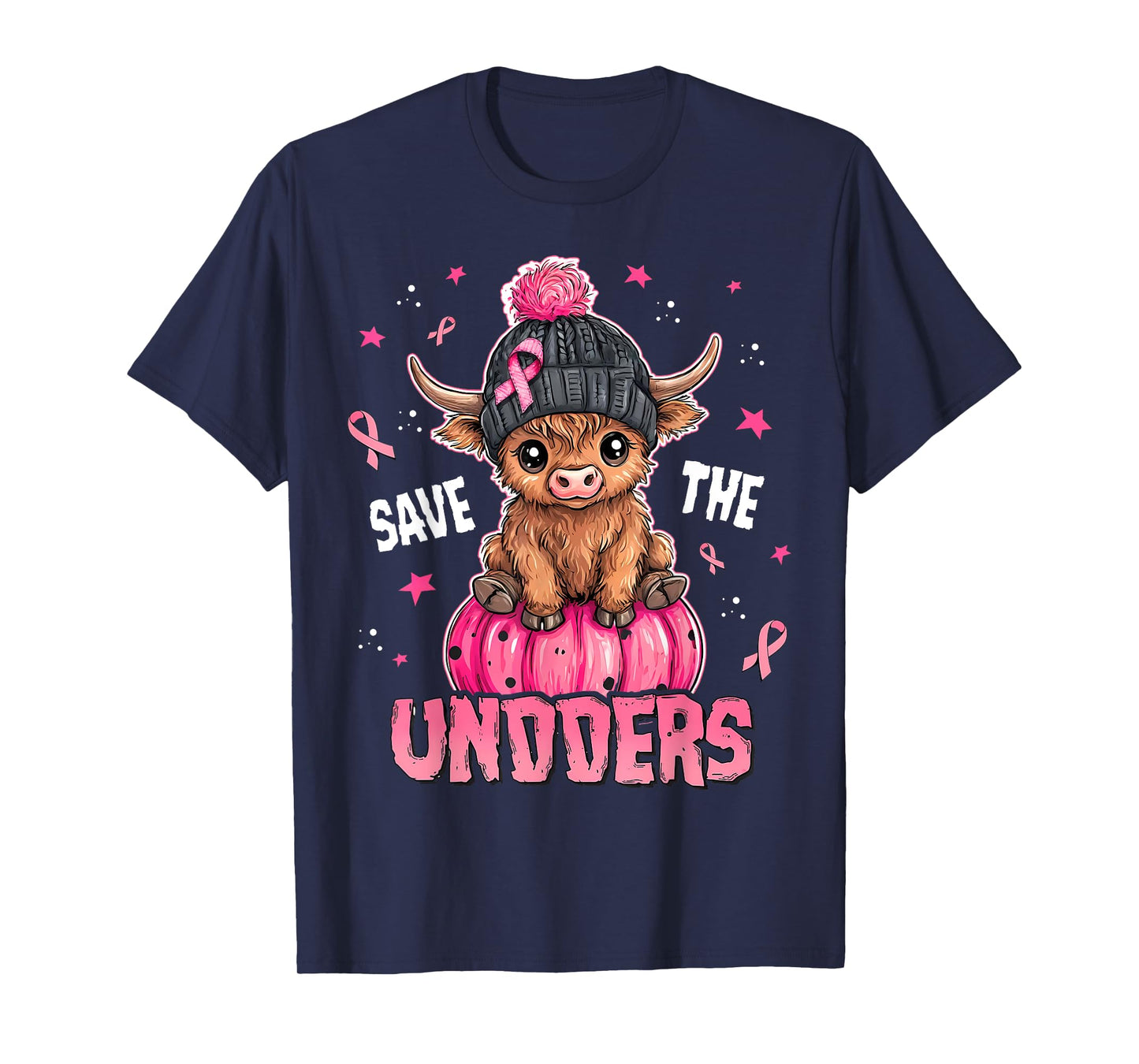 Save The Undders Cute Highland Cow Breast Cancer Awareness T-Shirt