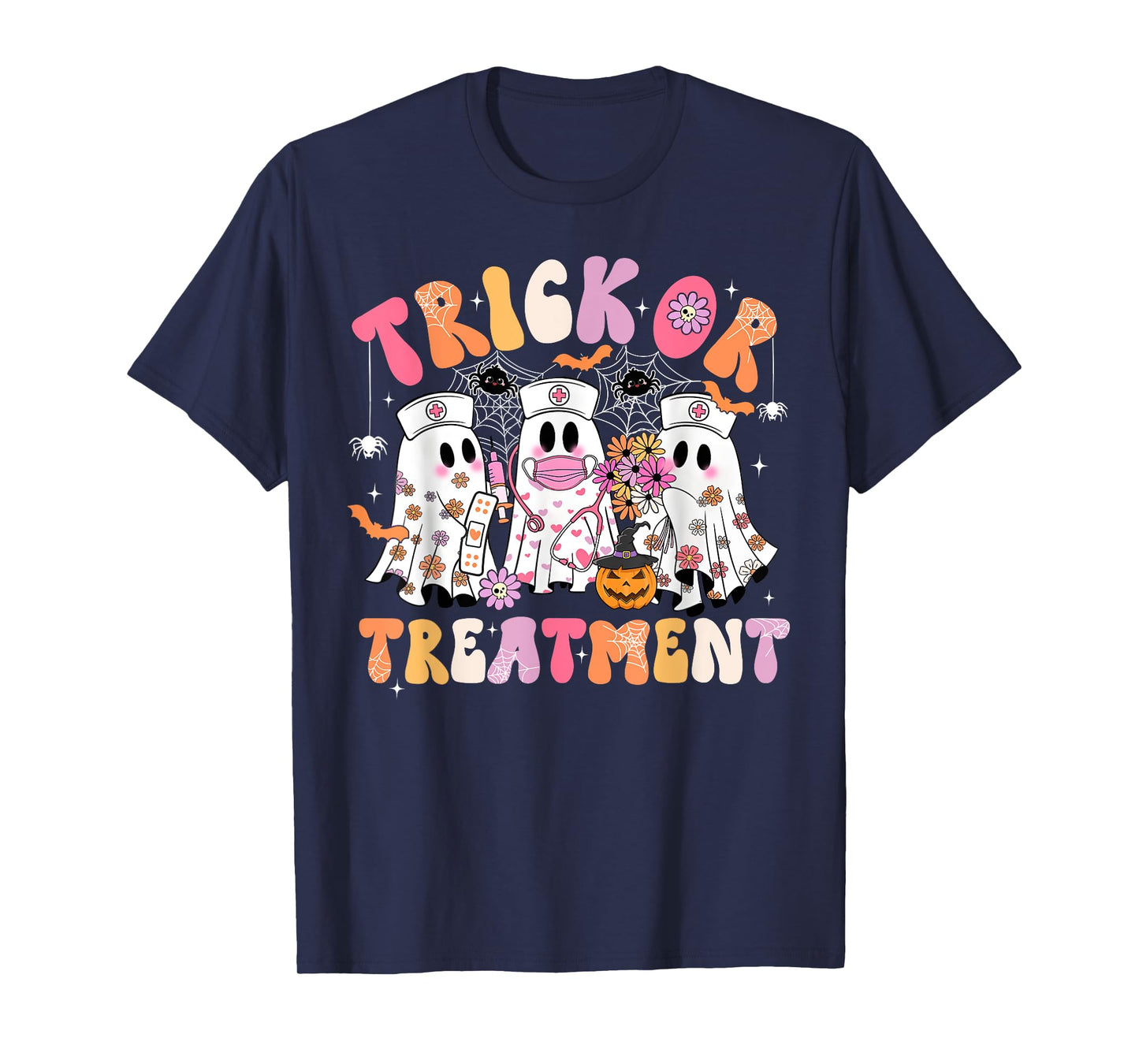 Trick Or Treatment Ghost Nurse Halloween Costume Girl Women T-Shirt