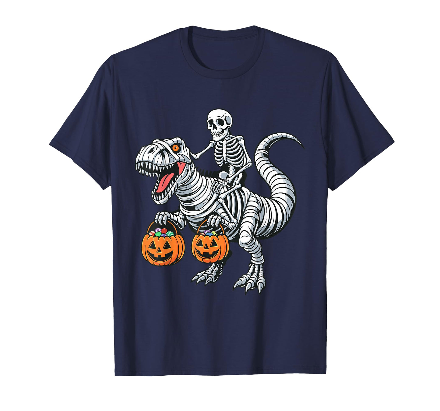 Halloween Kids Boys Dinosaur T rex Pumpkin Skeleton Riding T-Shirt