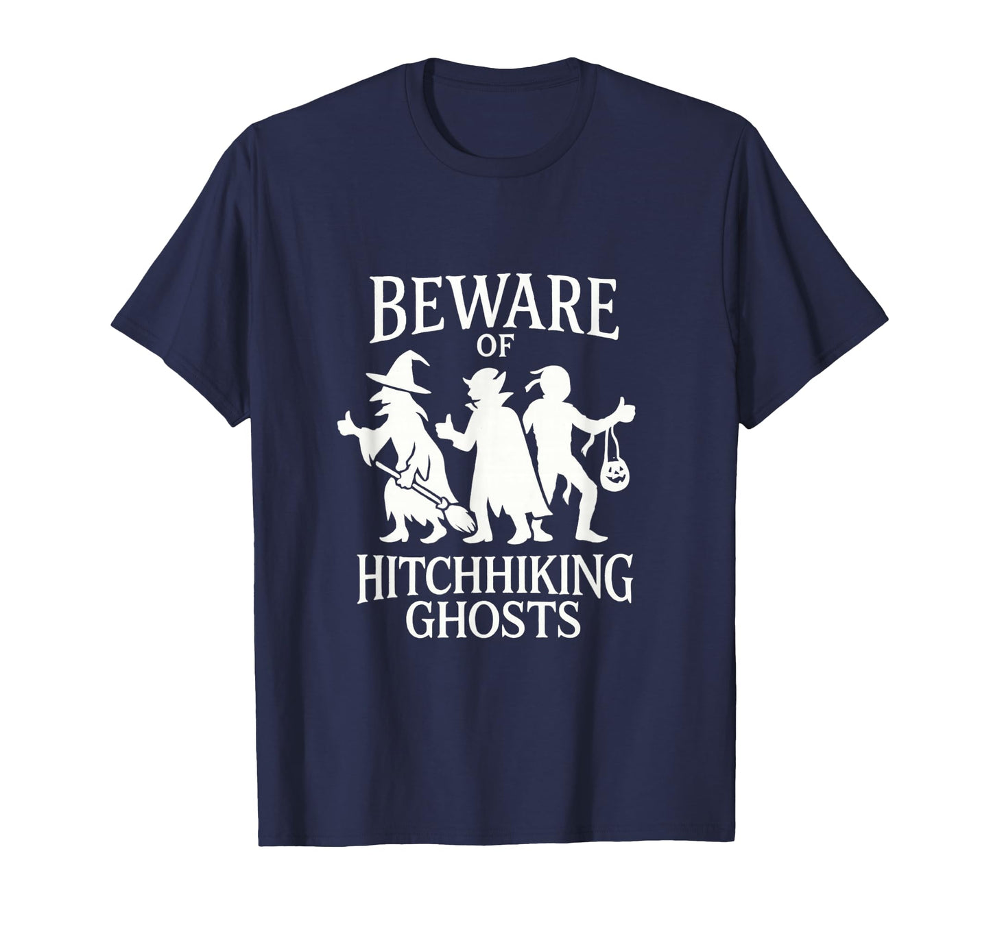 Beware of Hitchhiking Ghosts Vintage Spooky Season Design T-Shirt