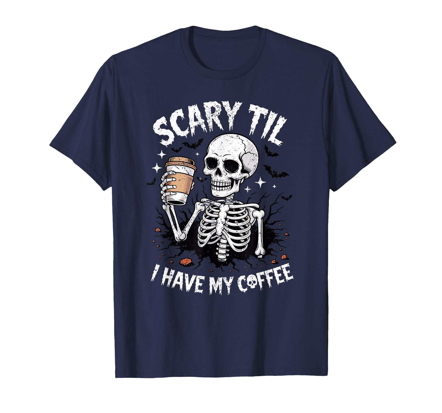 Scary til I Have My Coffee Skeleton Halloween T-Shirt
