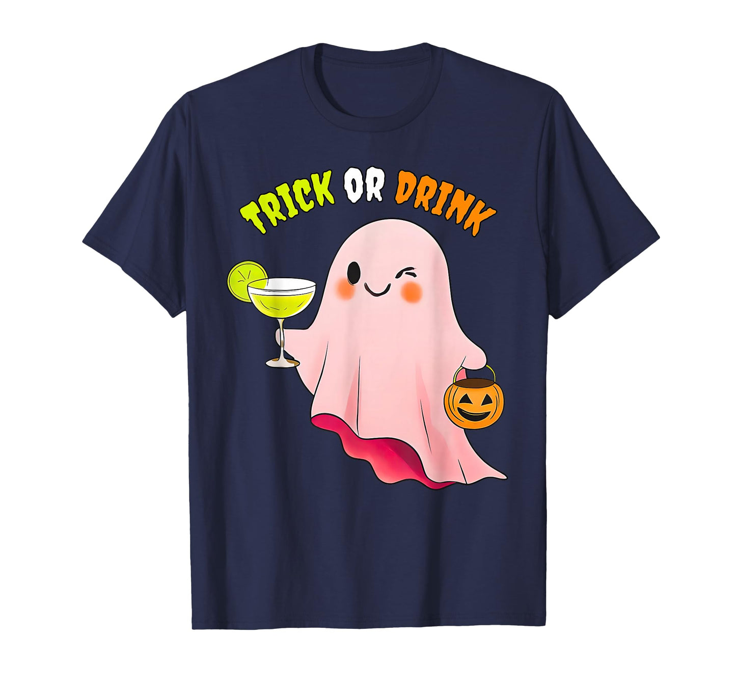 Pink Ghost Trick Or Drink Halloween Drinking Margarita Party T-Shirt