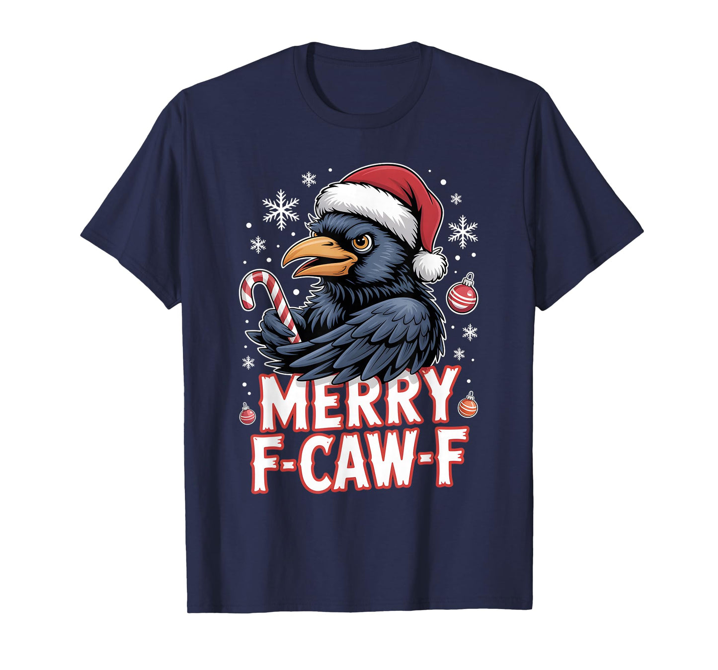 Merry F-CAW-F Funny Crow Santa Hat Christmas Outfit T-Shirt