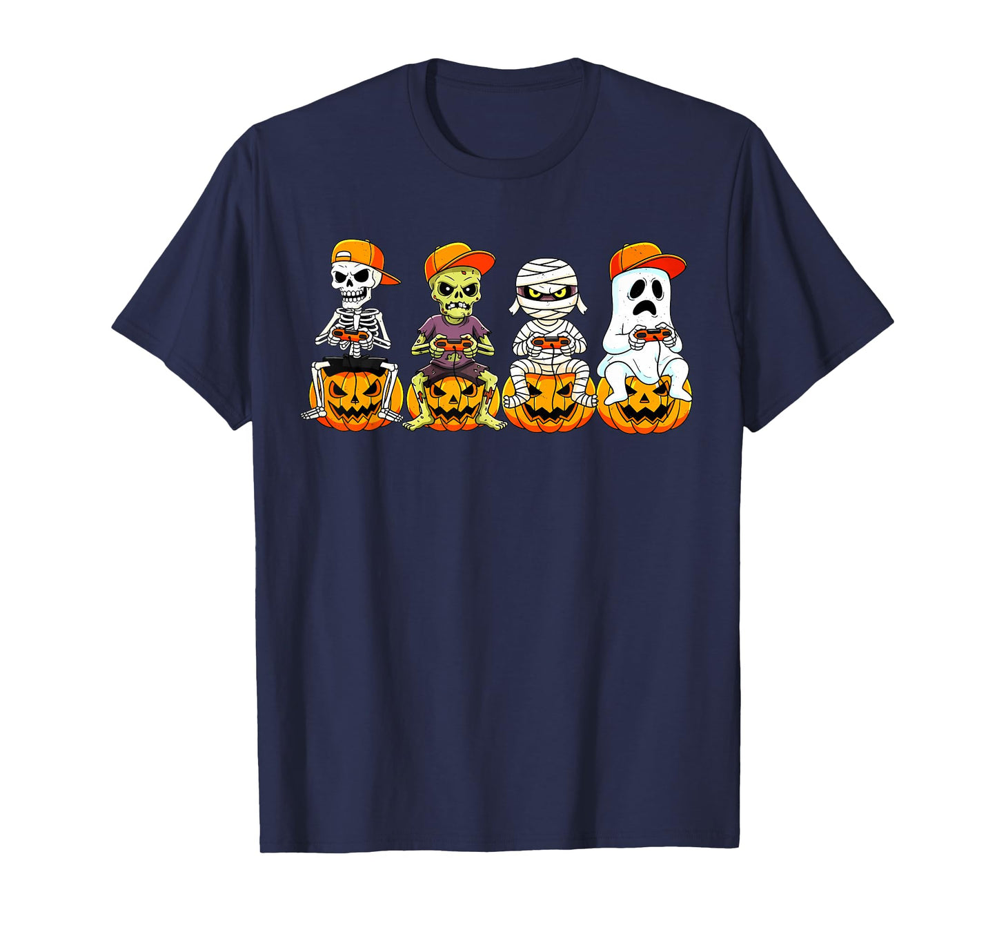 Halloween Gamer Squad Skeleton Zombie Ghost Gaming Boys Kids T-Shirt