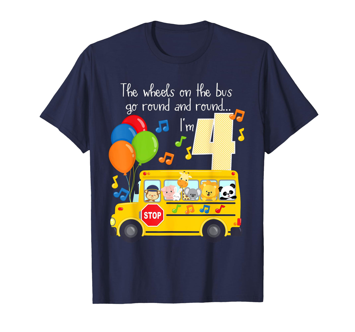 The Wheels On The Bus 4th Birthday 4 Yrs Old Family Matching T-Shirt