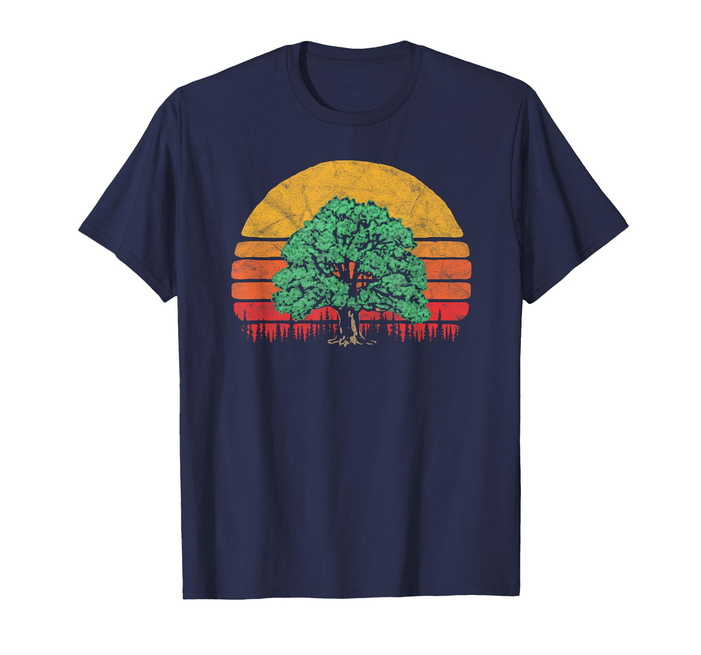 Retro Sun Minimalist Oak Tree Design - Graphic T-Shirt
