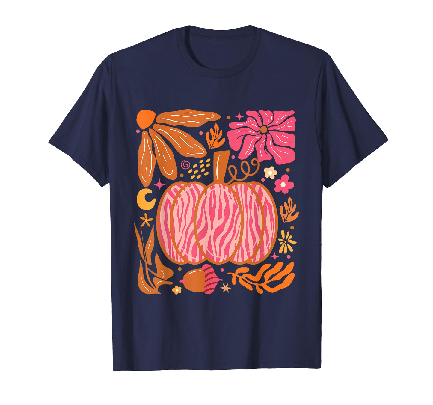 Leopard Pink Pumpkin Boho Floral Fall, Autumn Vibes T-Shirt