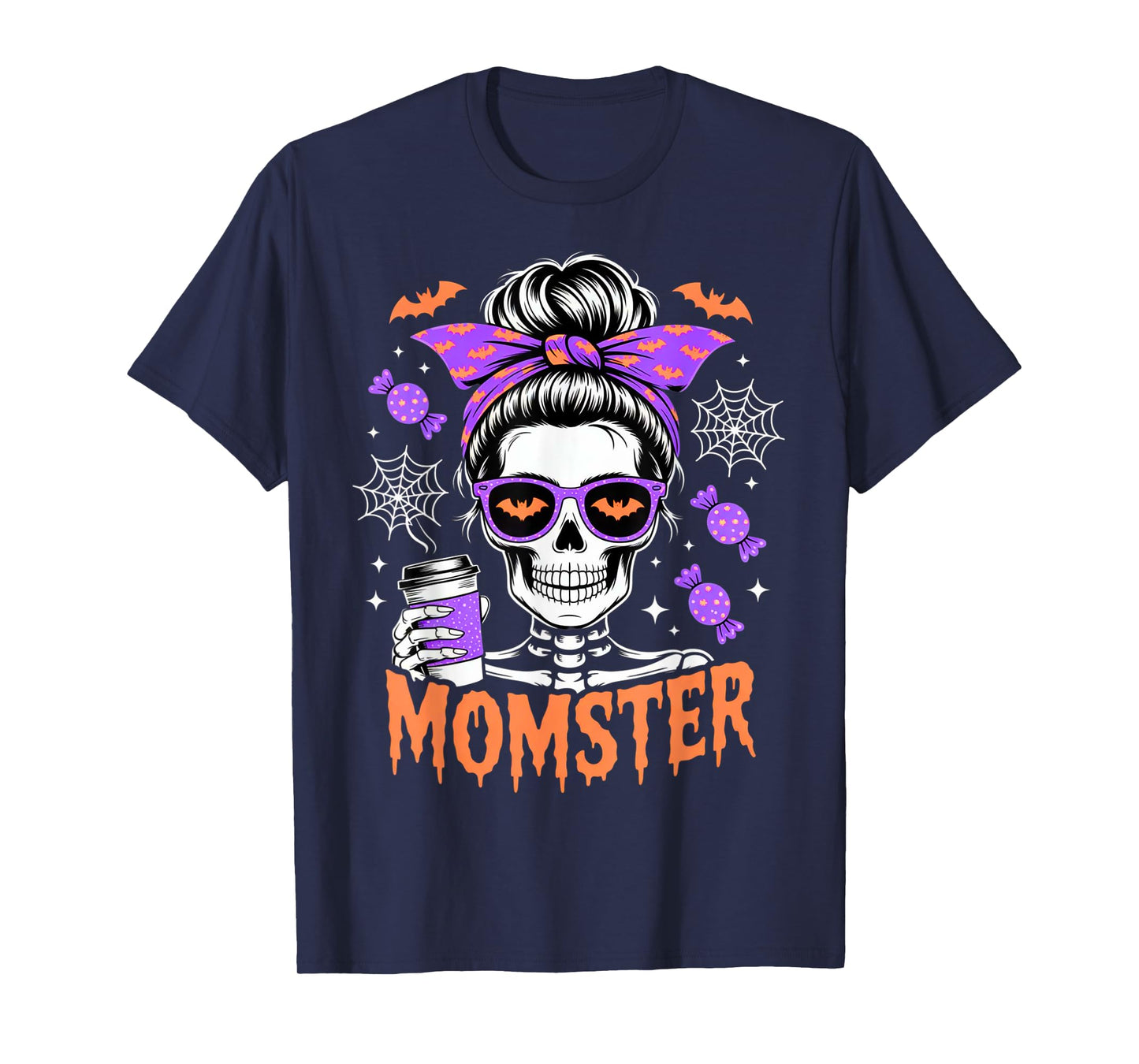 Momster Halloween Costume Skeleton Messy Bun Mother Coffee T-Shirt
