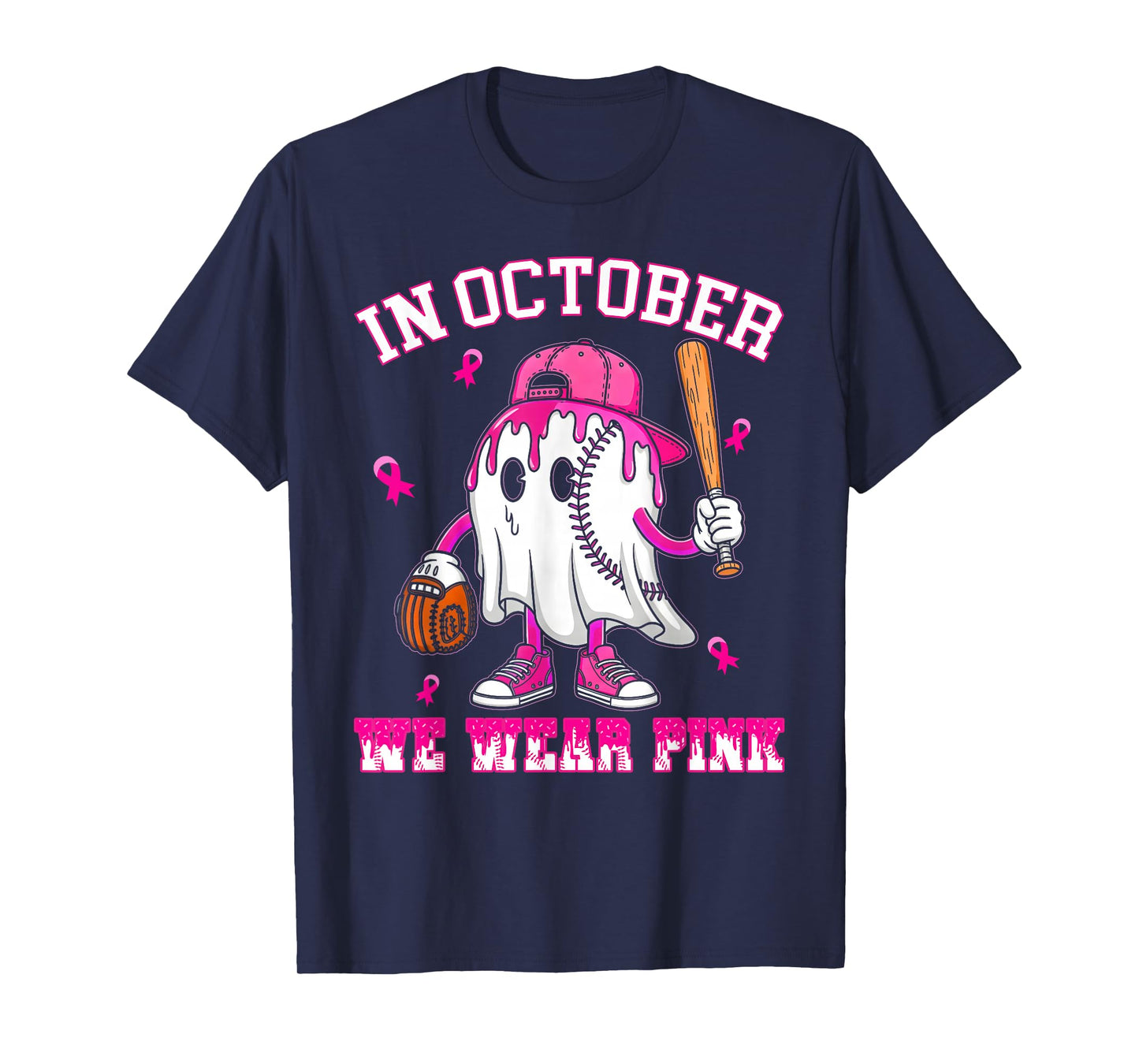 in October We Wear Pink Baseball Breast Cancer Women Girls T-Shirt