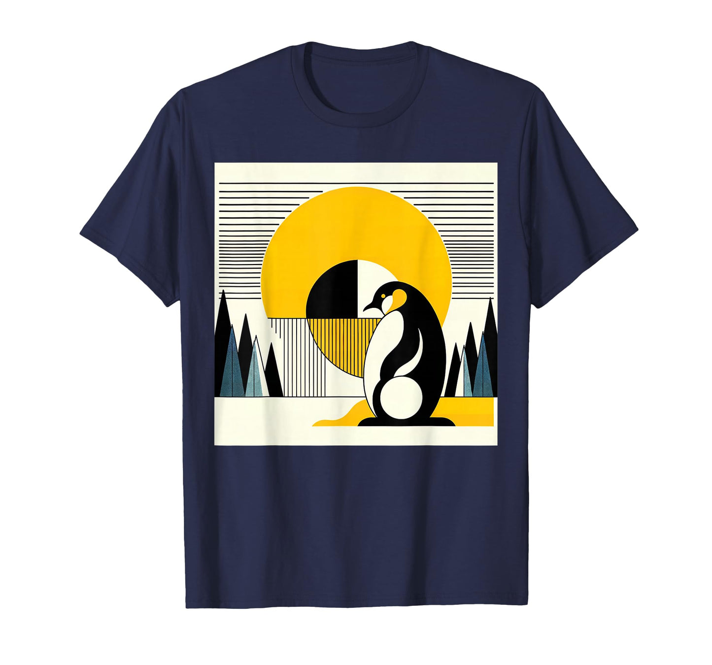 Sunshine Yellow Cream Penguin Forest Abstract Retro Pattern T-Shirt