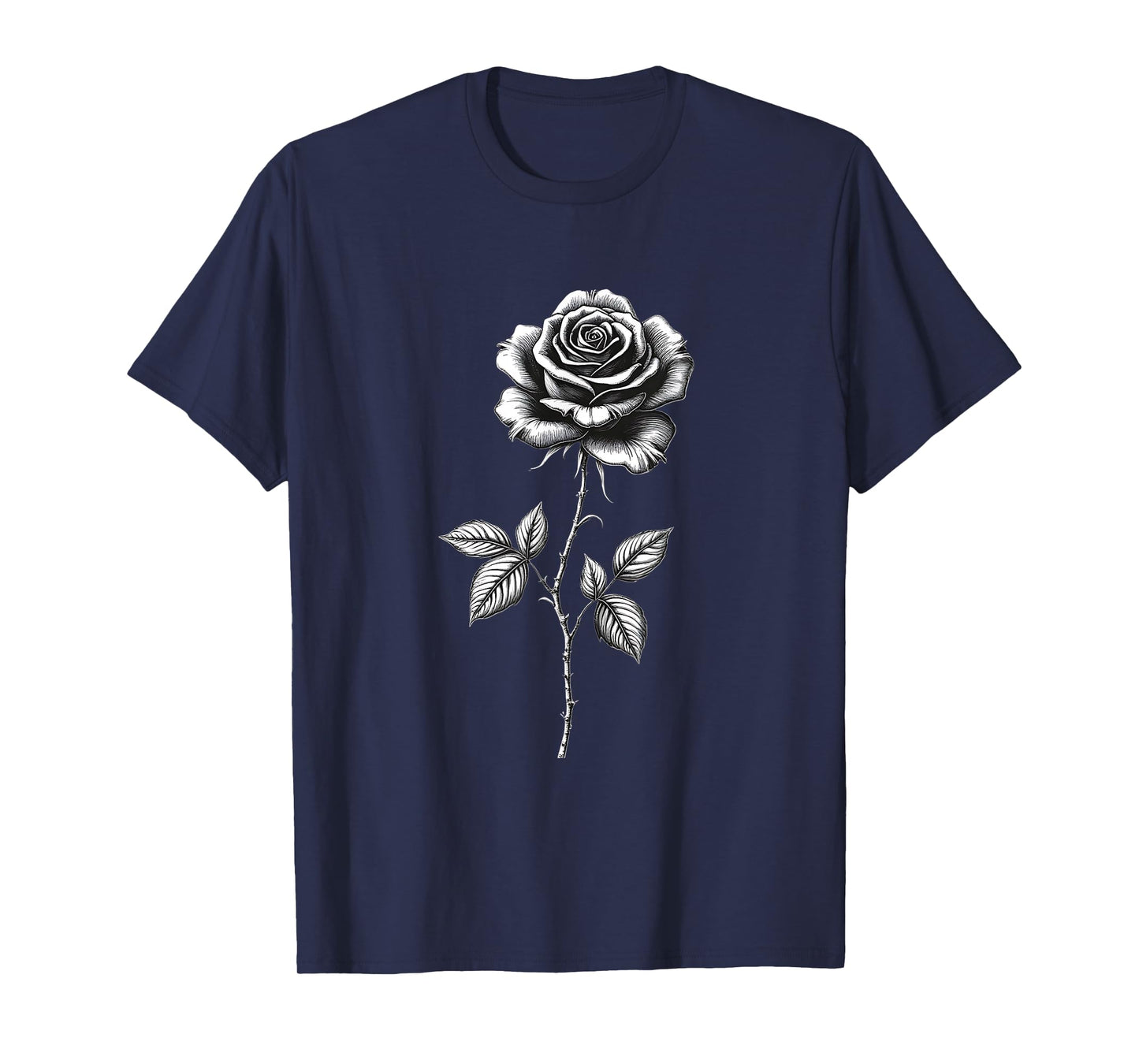 Vintage Black and White Rose Illustration T-Shirt