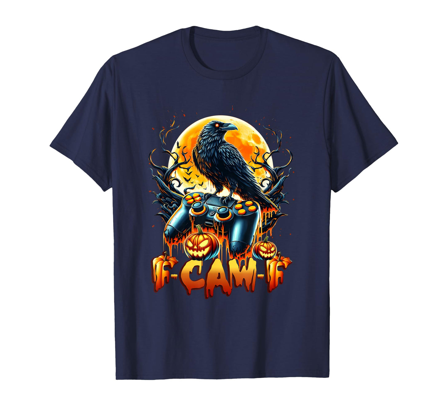 Halloween Gamer Pumpkin Dripping Crow Raven Bird F-Caw-F T-Shirt