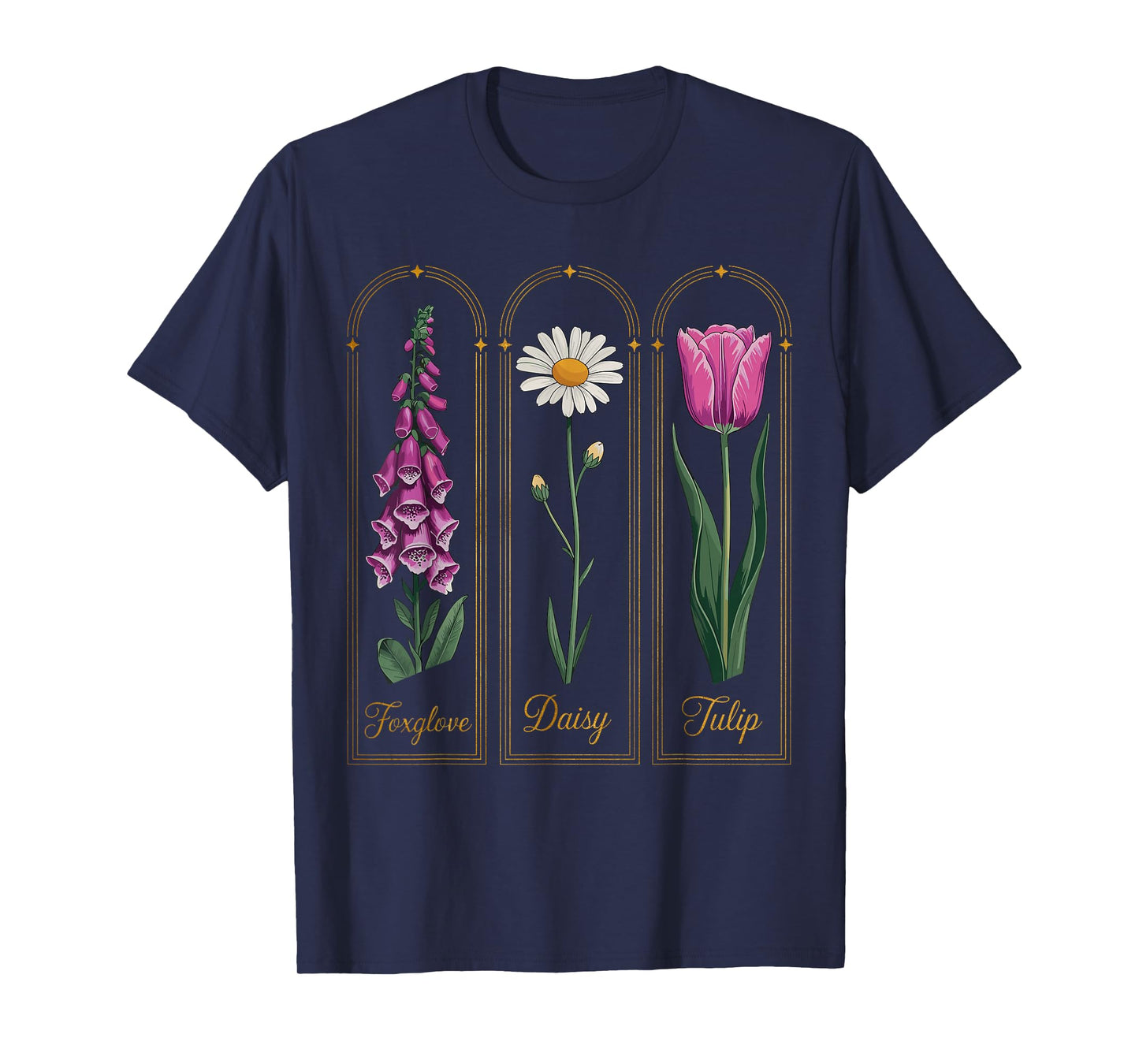 Vintage Botanical Flowers Foxglove Daisy Tulip Garden Plants T-Shirt