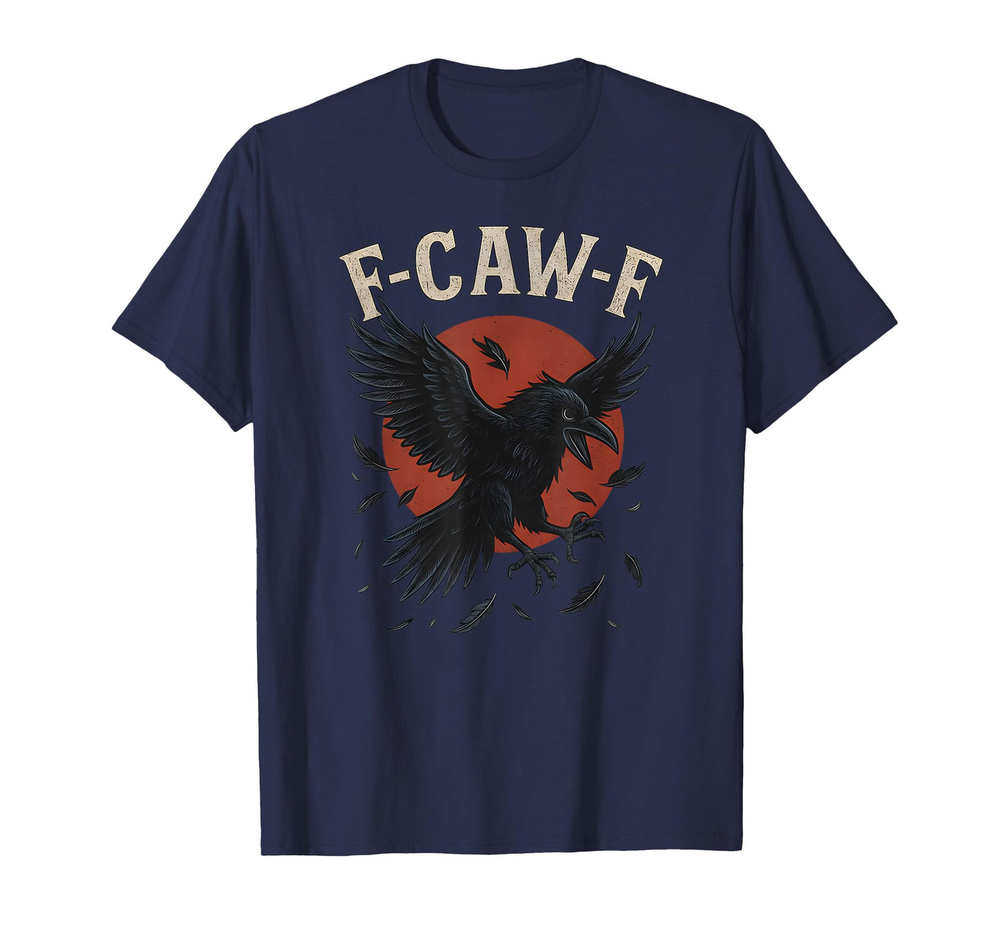 F-CAW-F Raven with Red Moon Dark Crow Gothic Feather Horror T-Shirt