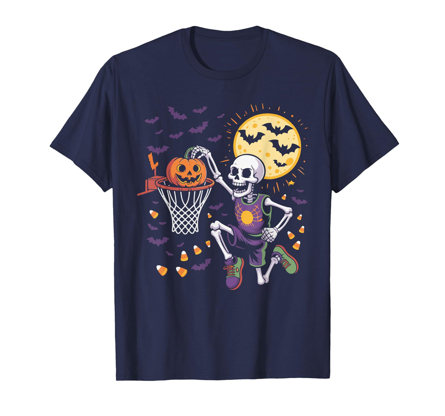 Skeleton Basketball Dunk Pumpkin Halloween Costume Men Kids T-Shirt