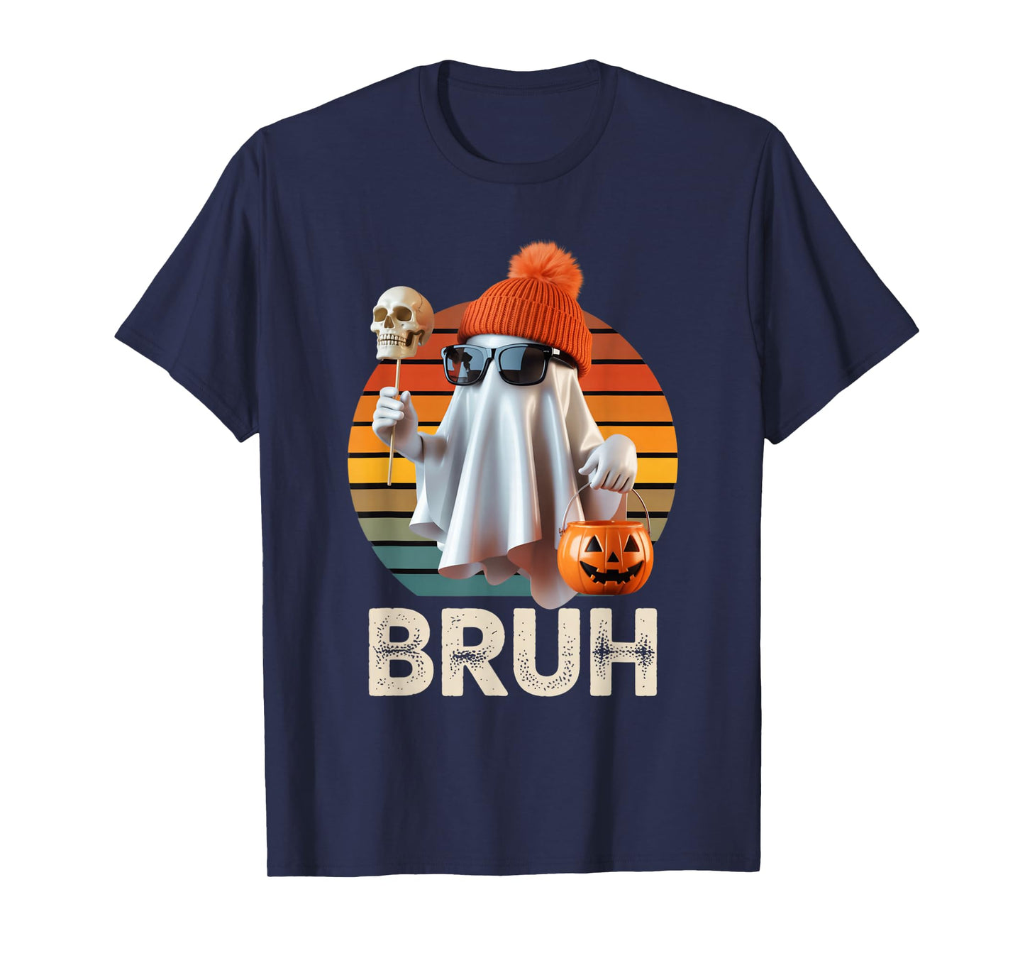 Funny Ghost Saying Bruh Halloween Meme Humor Women Men T-Shirt