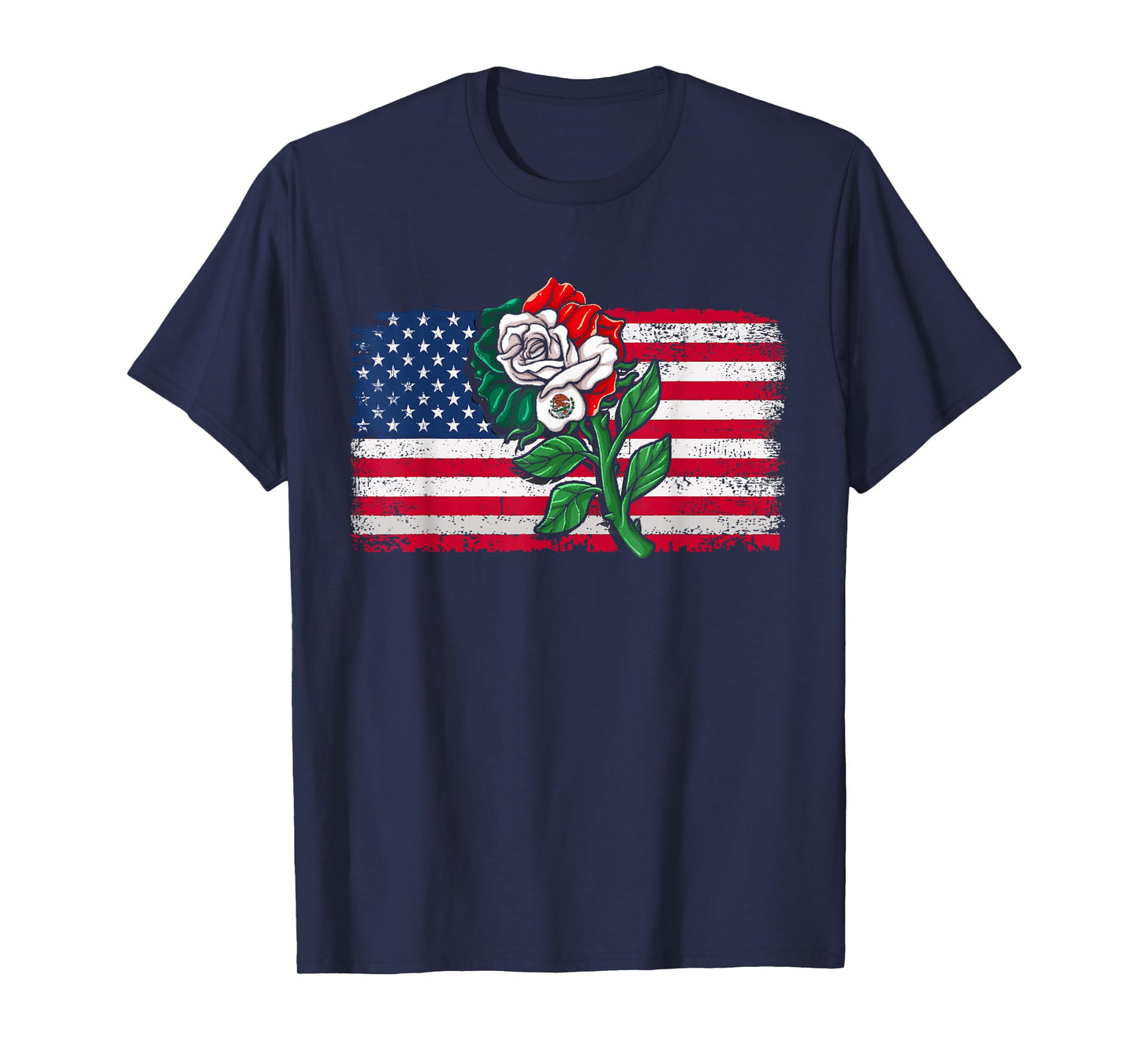 Mexico Tshirt US Flag Mexican Flag American Flag Rose T-Shirt