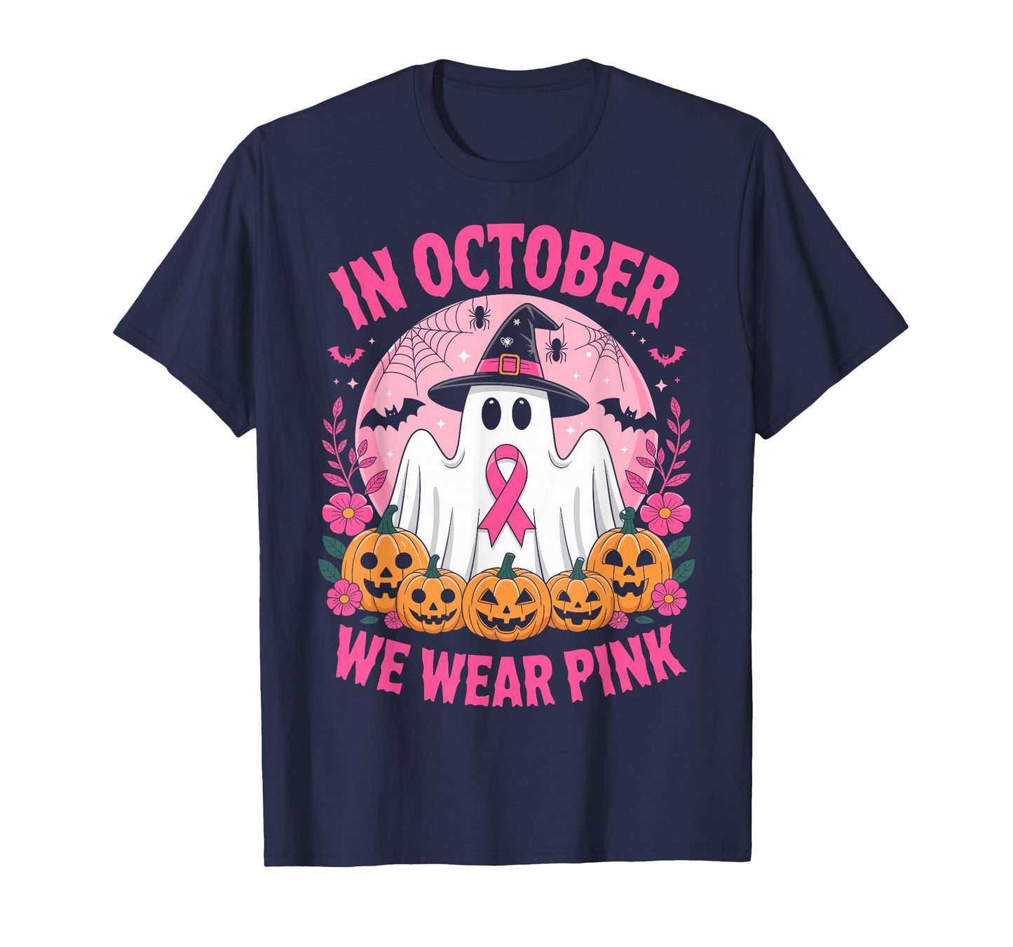 in October We Wear Pink Breast Cancer Awareness Halloween T-Shirt