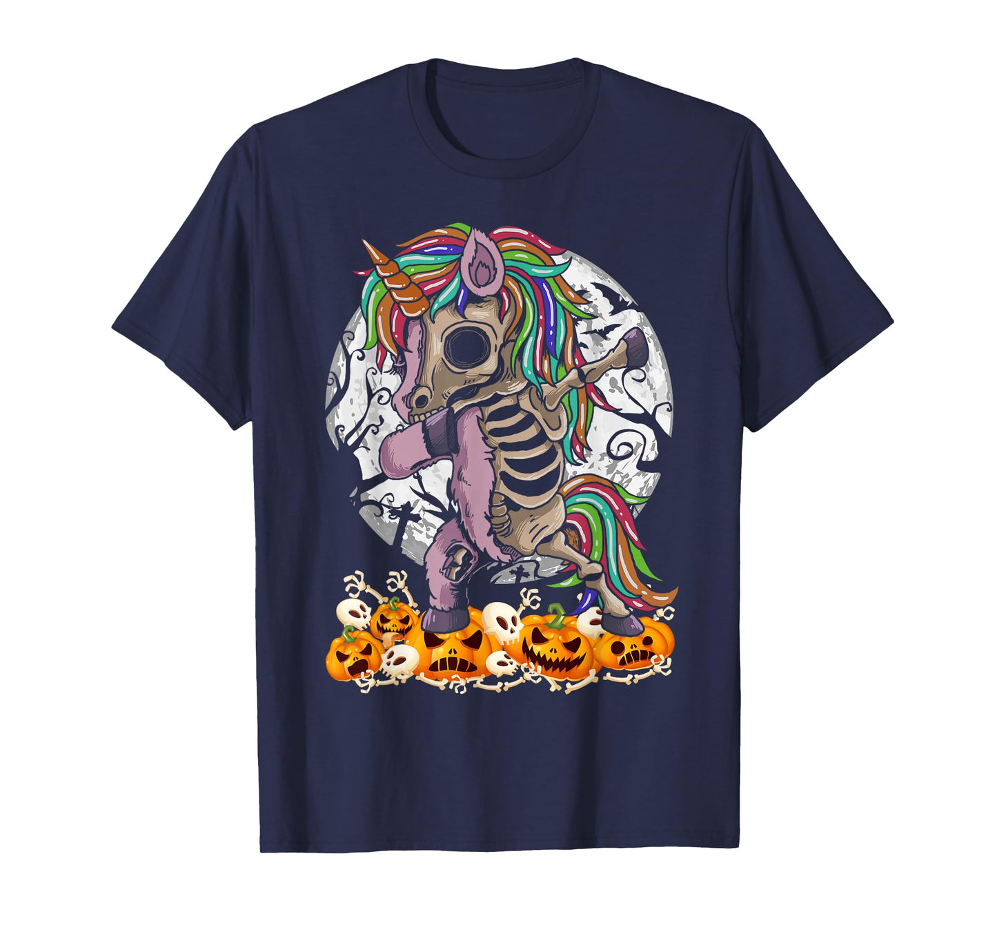 Unicorn Zombie Skeleton Dabbing Pumpkin Scary Halloween T-Shirt