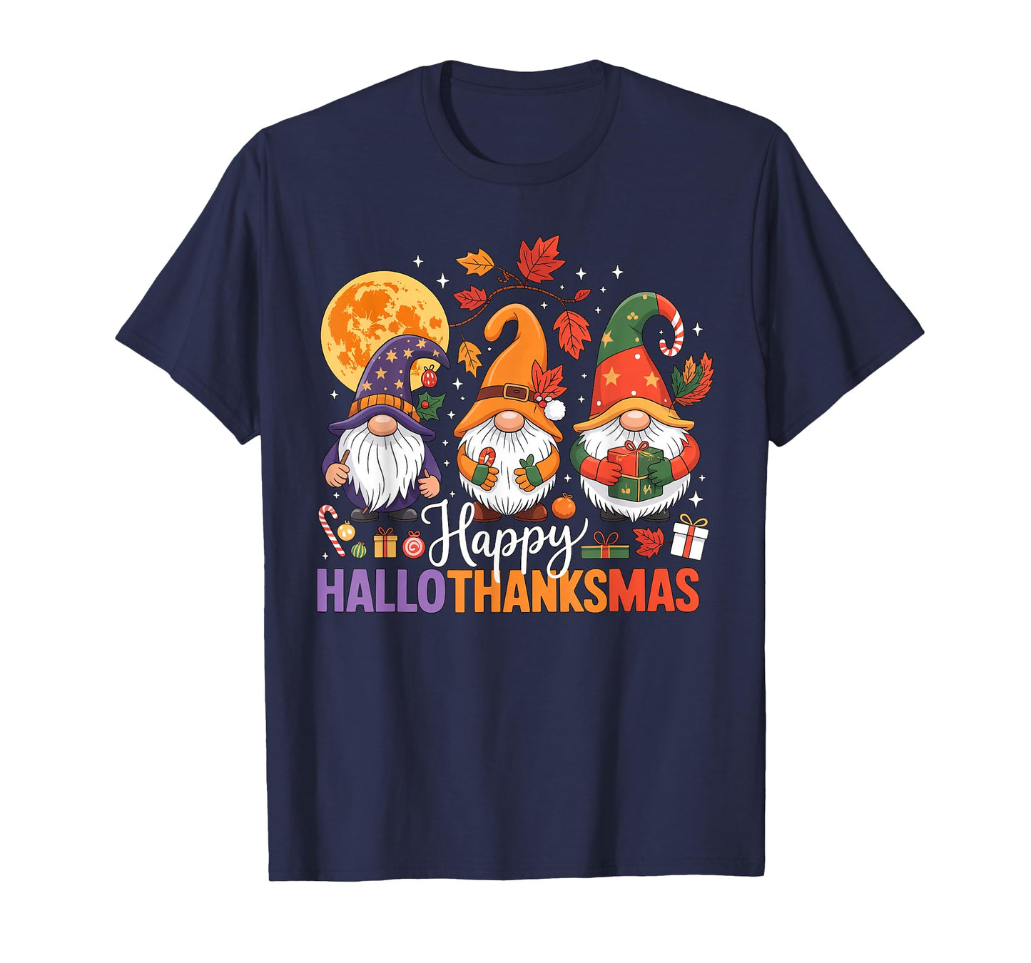 Halloween Thanksgiving Christmas Happy HalloThanksMas Gnomes T-Shirt