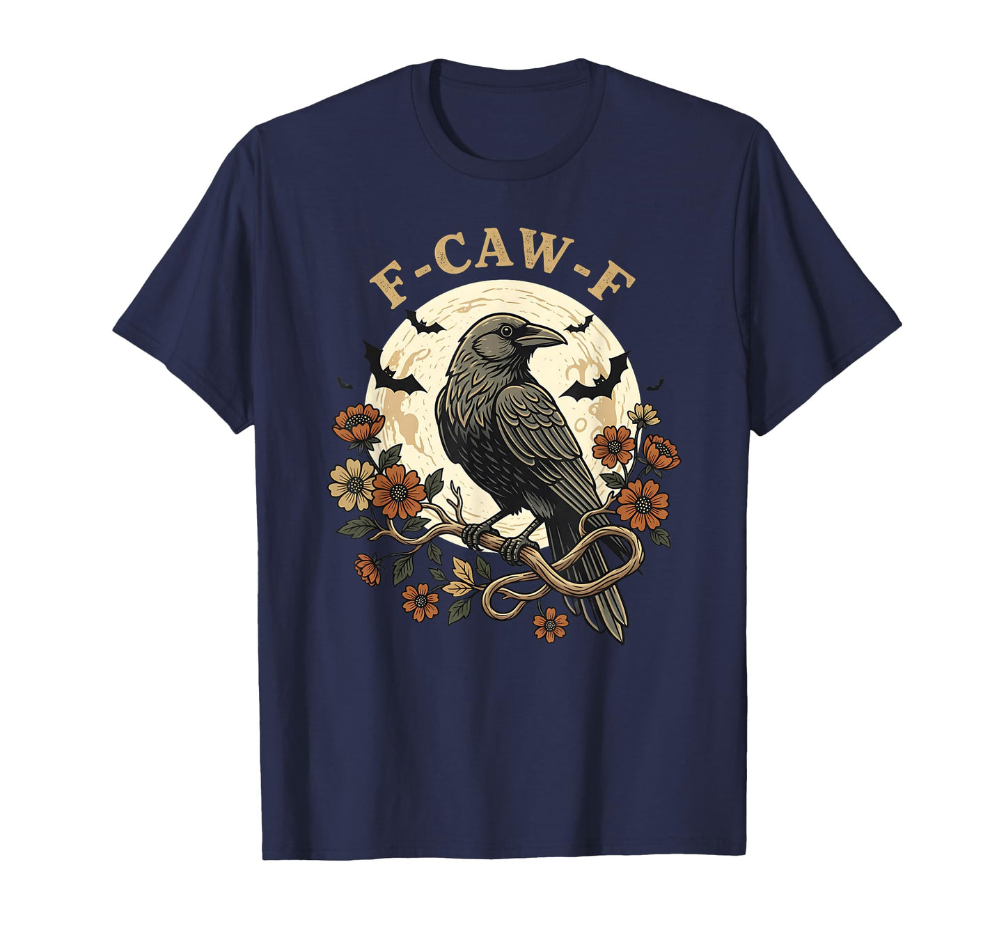 F Caw F Raven Crow Humor Gothic Bird Moon Bat Design T-Shirt