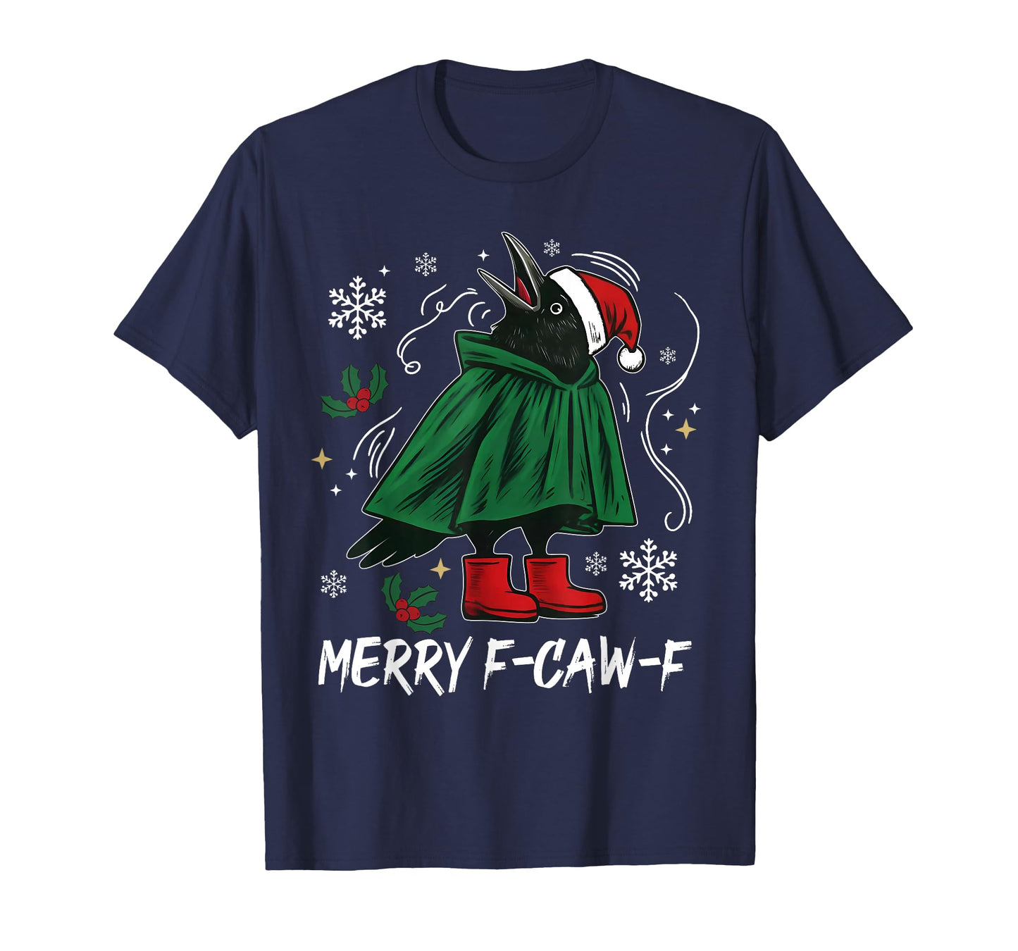 Merry F-Caw-F Funny Crow Elf Xmas Christmas Pajamas Holiday T-Shirt