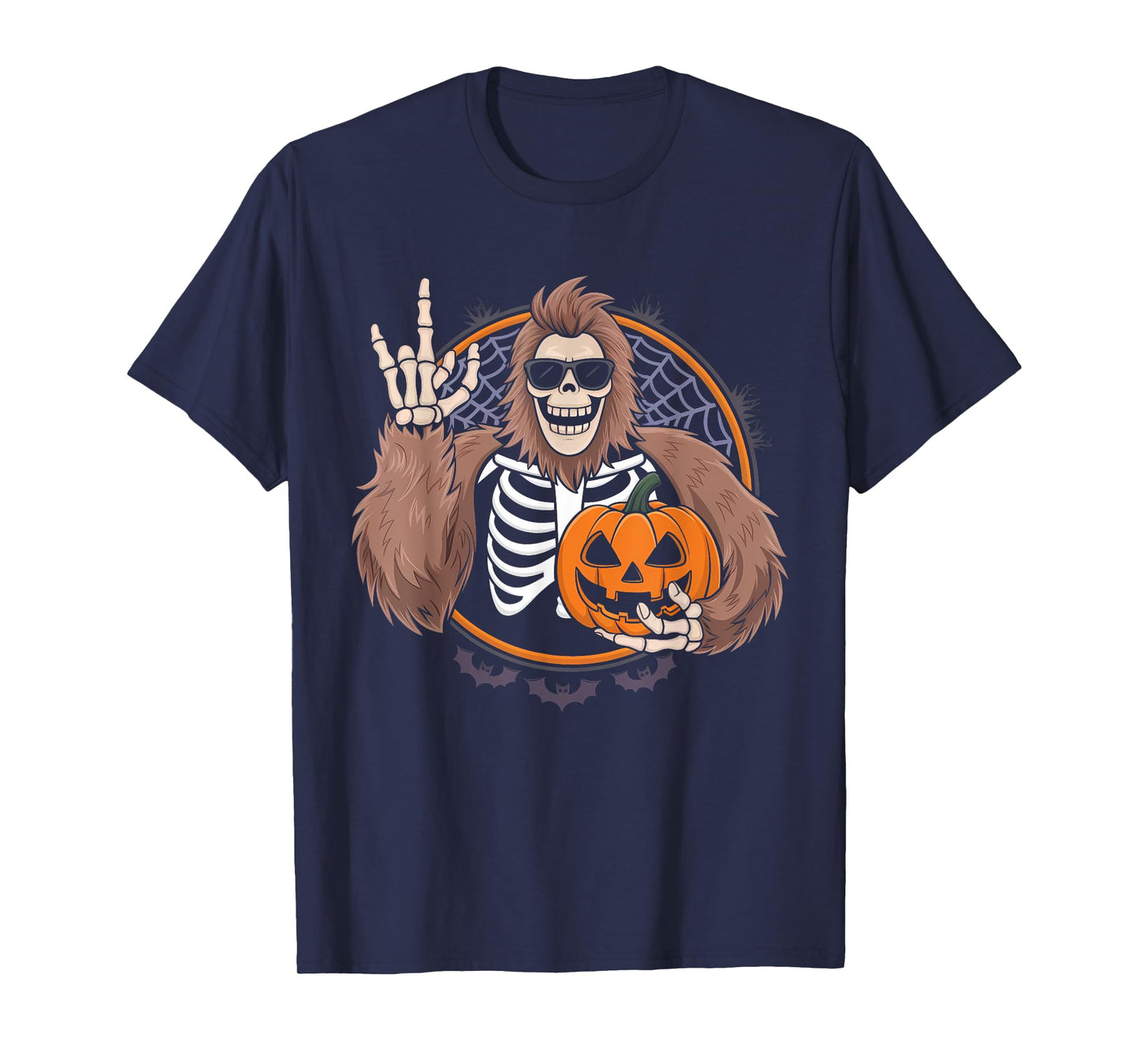 Spooky Bigfoot Jack O Lantern Skeleton Men Boys Halloween T-Shirt