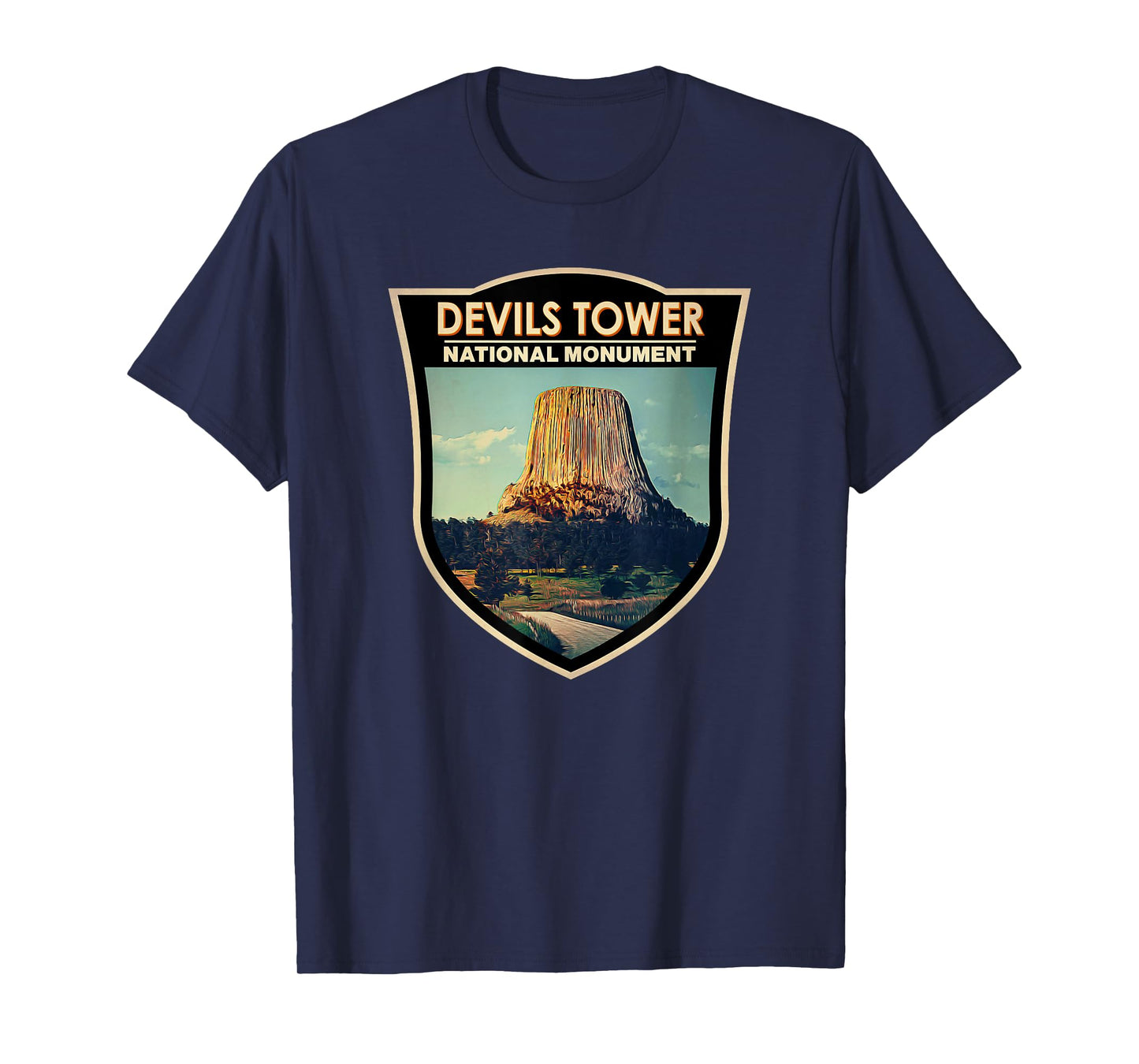 Devils Tower National Monument Wyoming Watercolor Badge T-Shirt