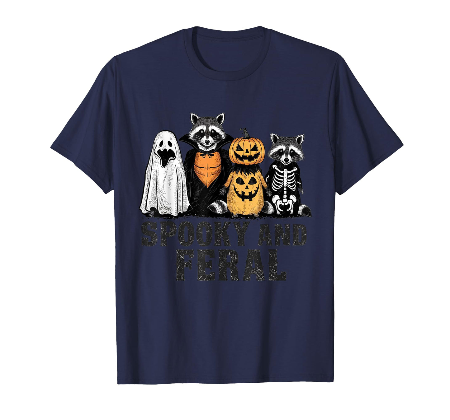 Spooky and Feral Raccoon Halloween Vintage Funny Costume T-Shirt