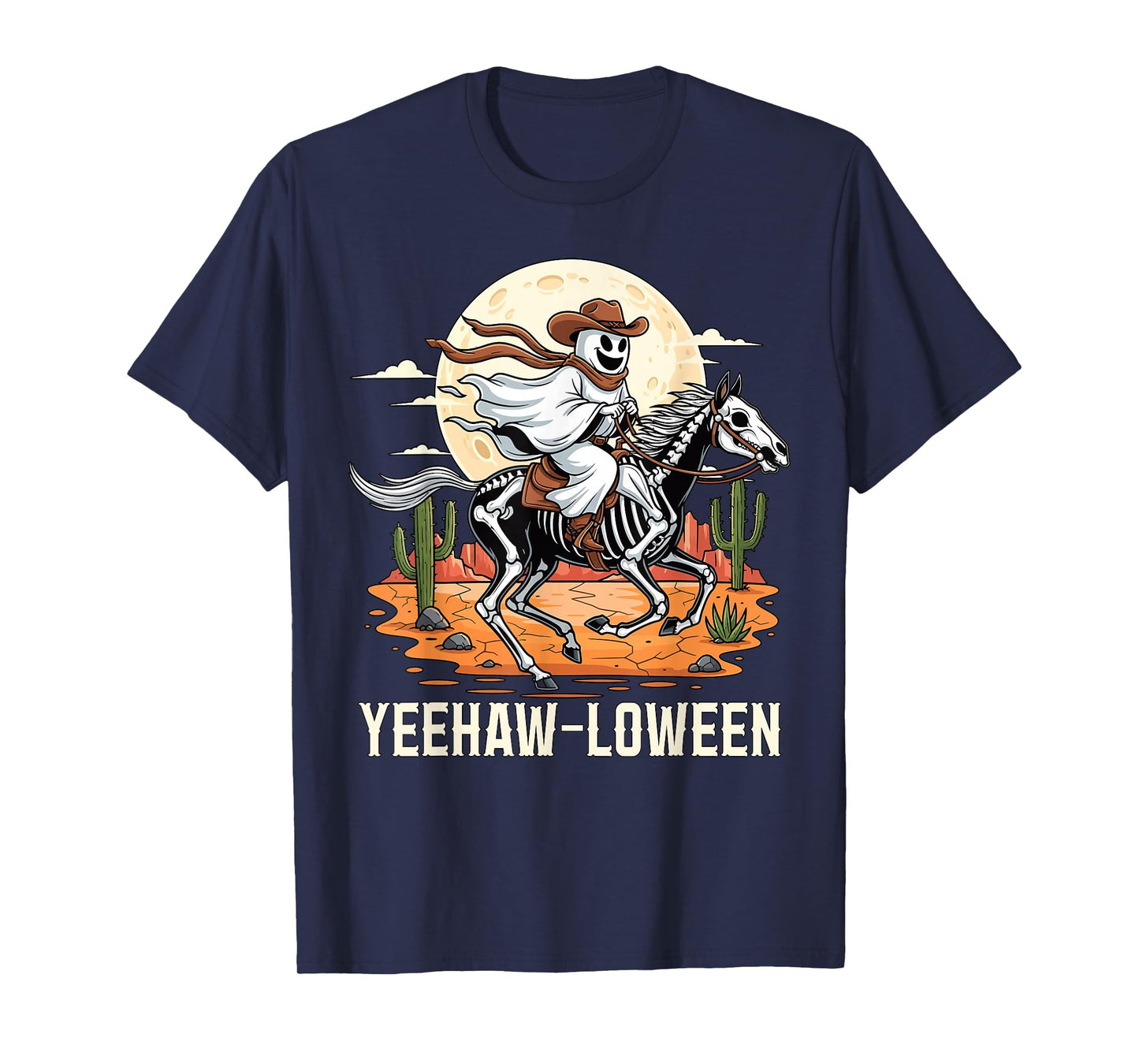 Yeehaw-Loween Ghost Halloween Cowboy T-Shirt