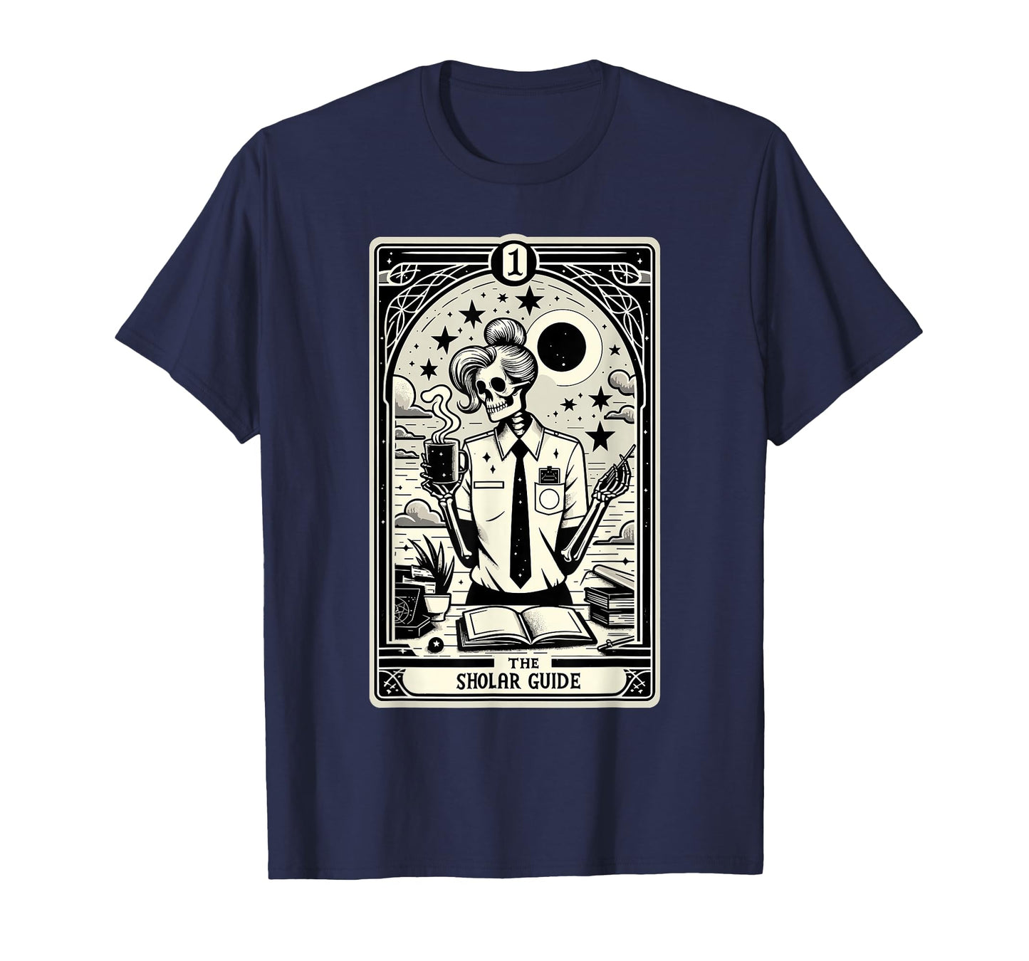 Skeleton Scientist Gothic Tarot Celestial Teacher T-Shirt