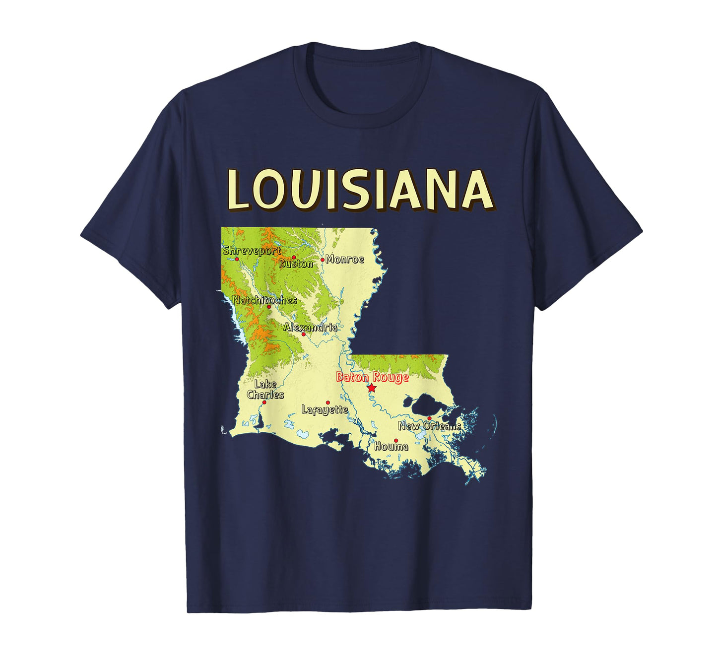 Topographic Map of Louisiana, shaded relief map, USA T-Shirt