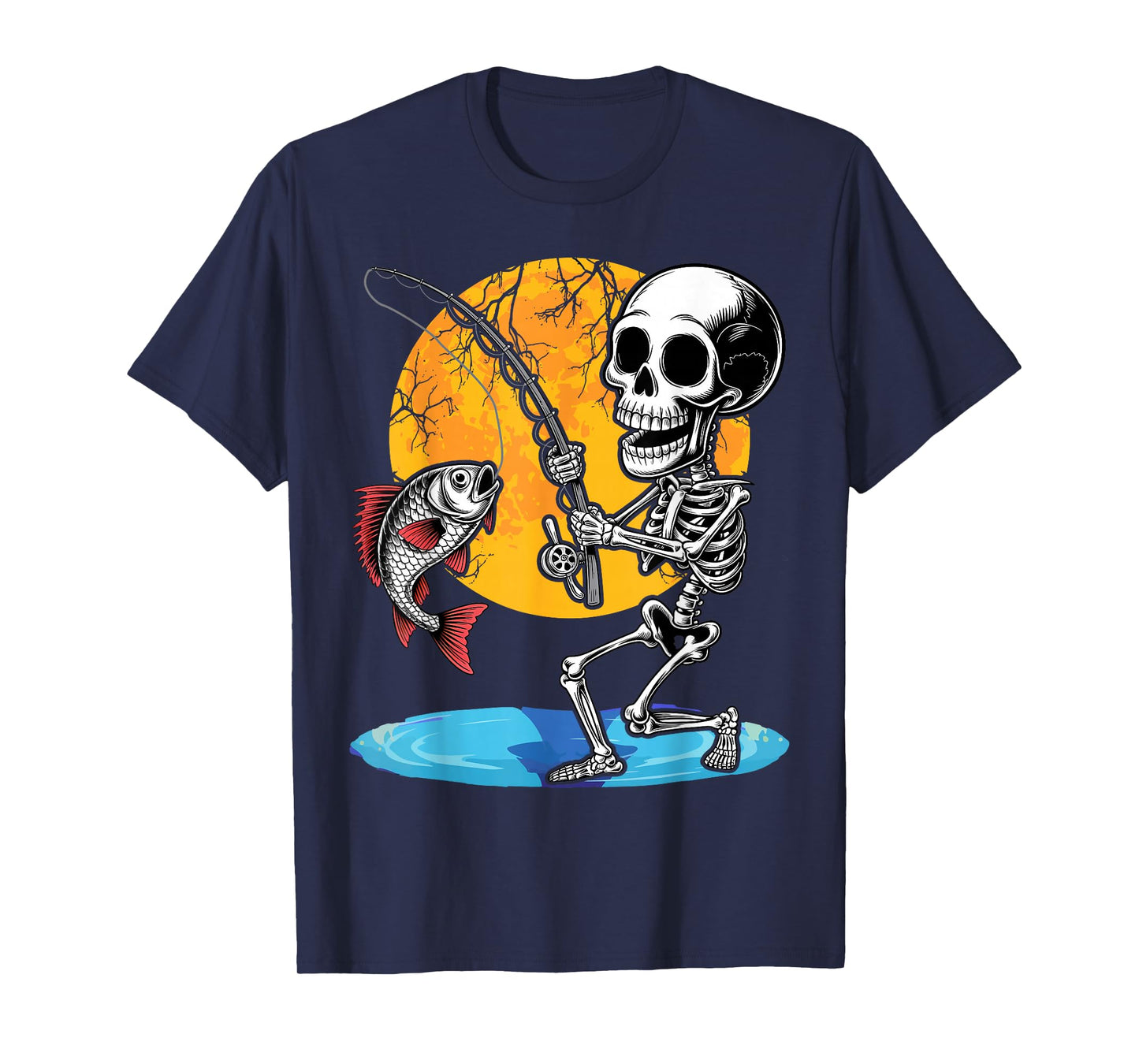 Skeleton Fishing Lazy Halloween Costume Cool Skull Fisherman T-Shirt