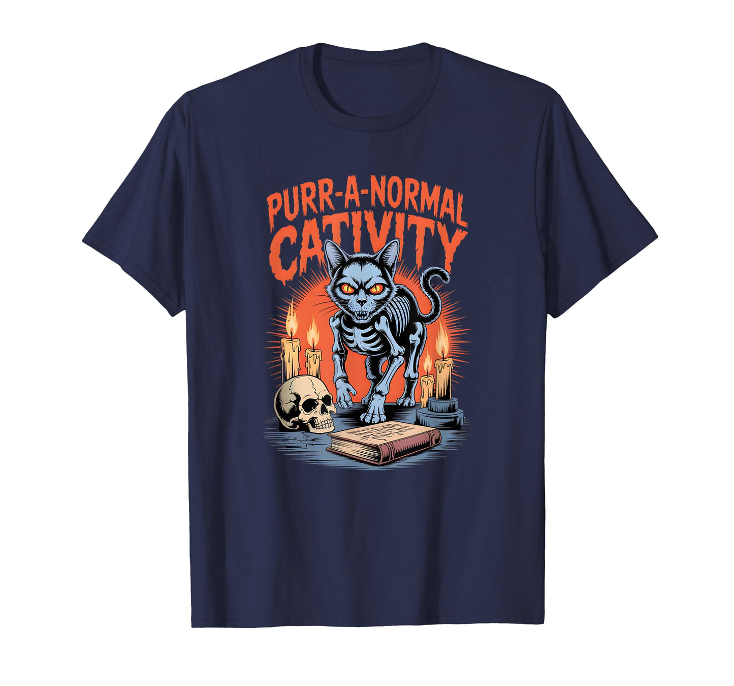 Purr A Normal Cativity Retro Halloween Skeleton Cat T-Shirt
