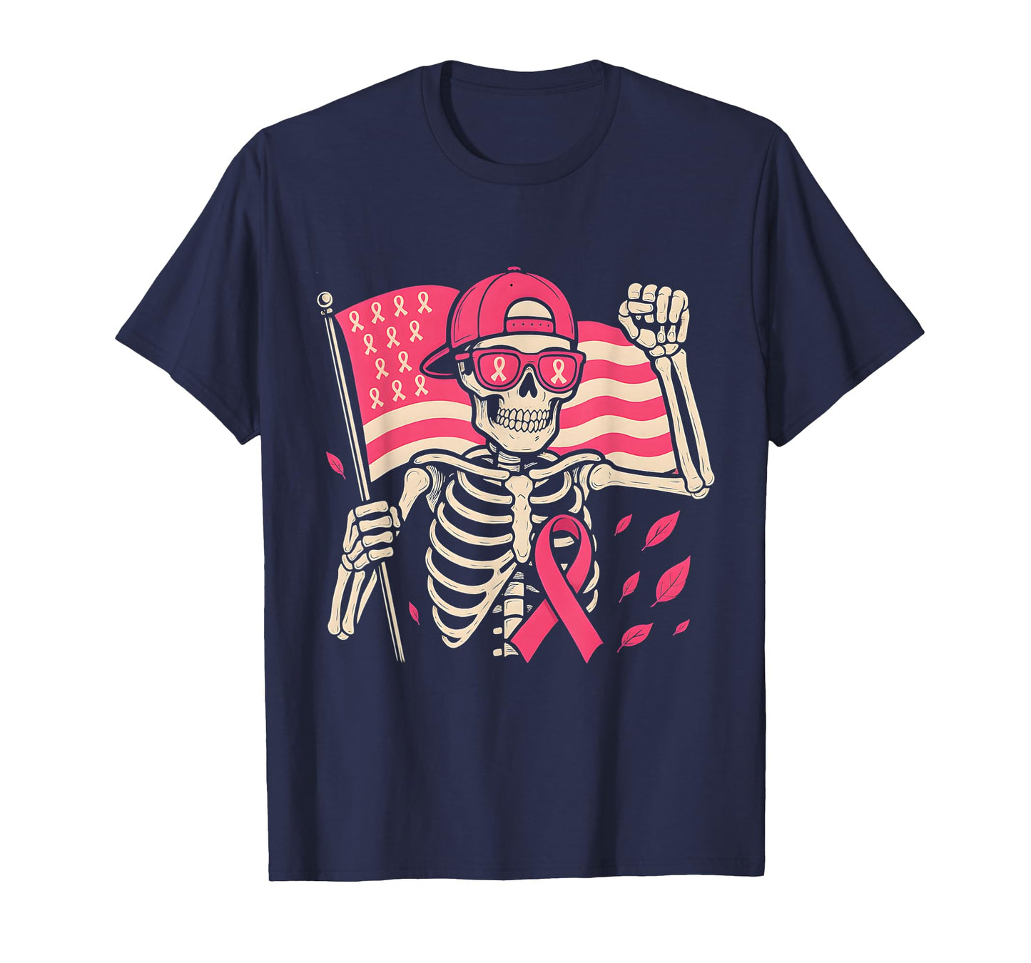 Halloween Skeleton Fight Pink Ribbon Breast Cancer Awareness T-Shirt