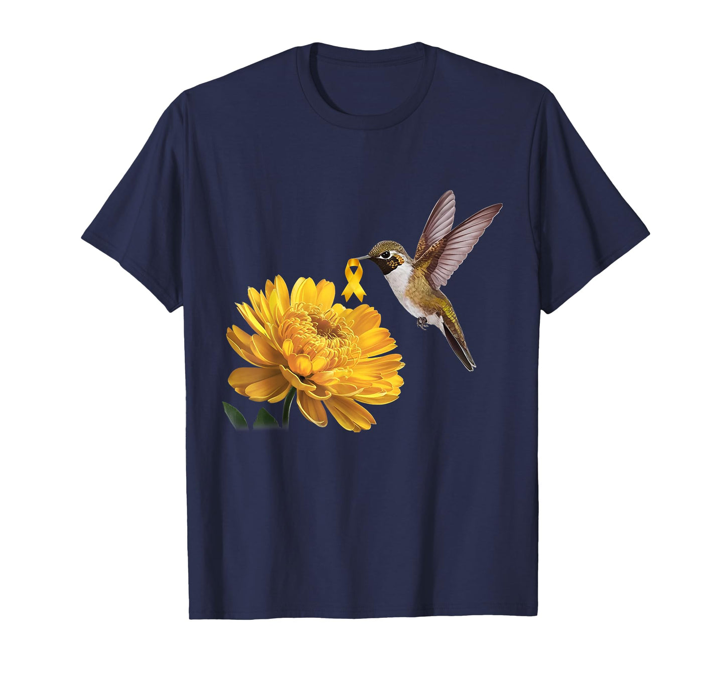 Hummingbird Sunflower Gold Ribbon Childhood Cancer Awareness T-Shirt