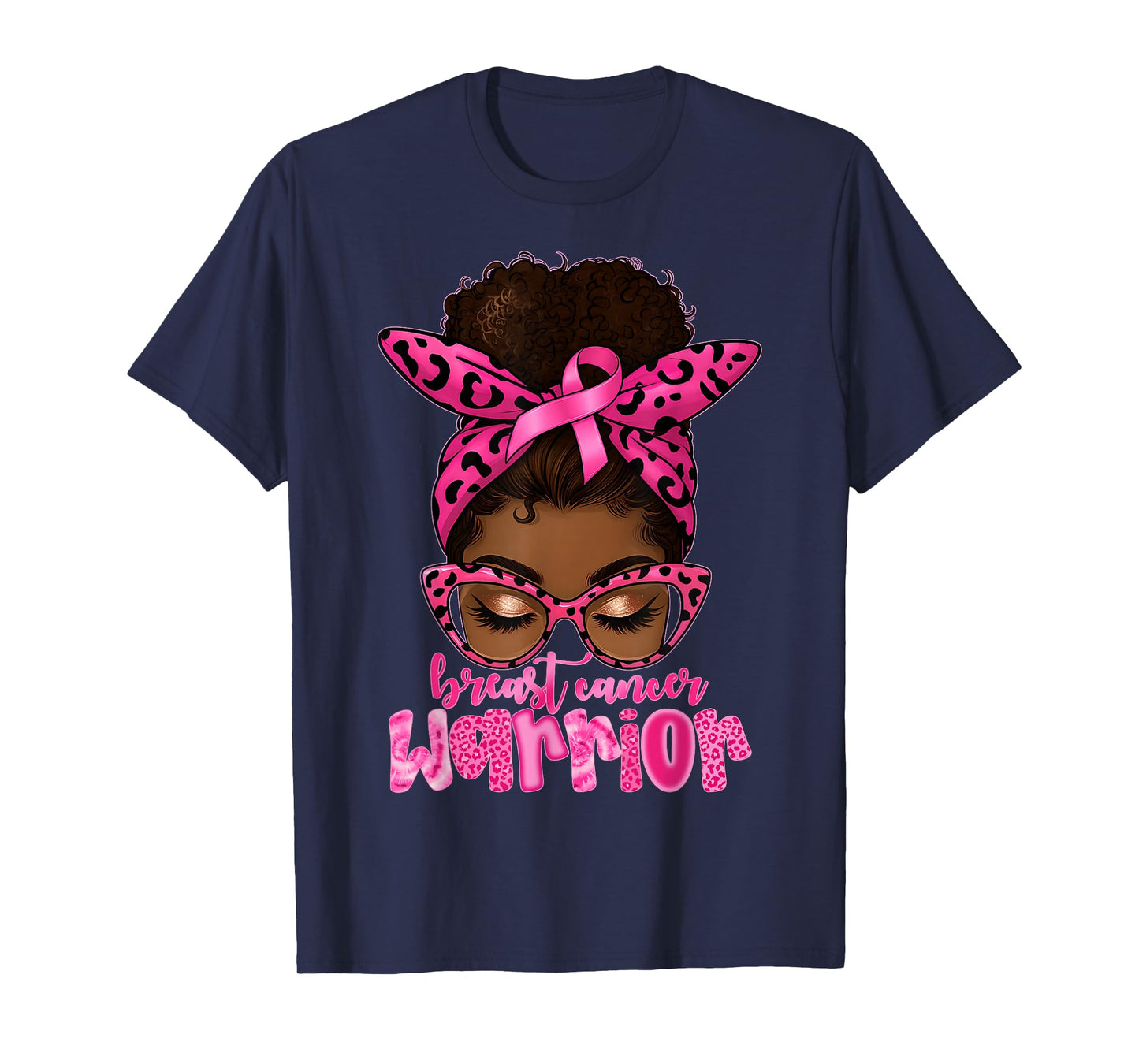 Breast Cancer Warrior Messy Bun Black Women Awareness T-Shirt