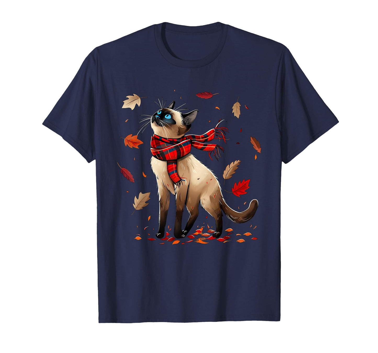 Retro Fall Leaf Siamese Cat Autumn Season Thanksgiving (kid) T-Shirt