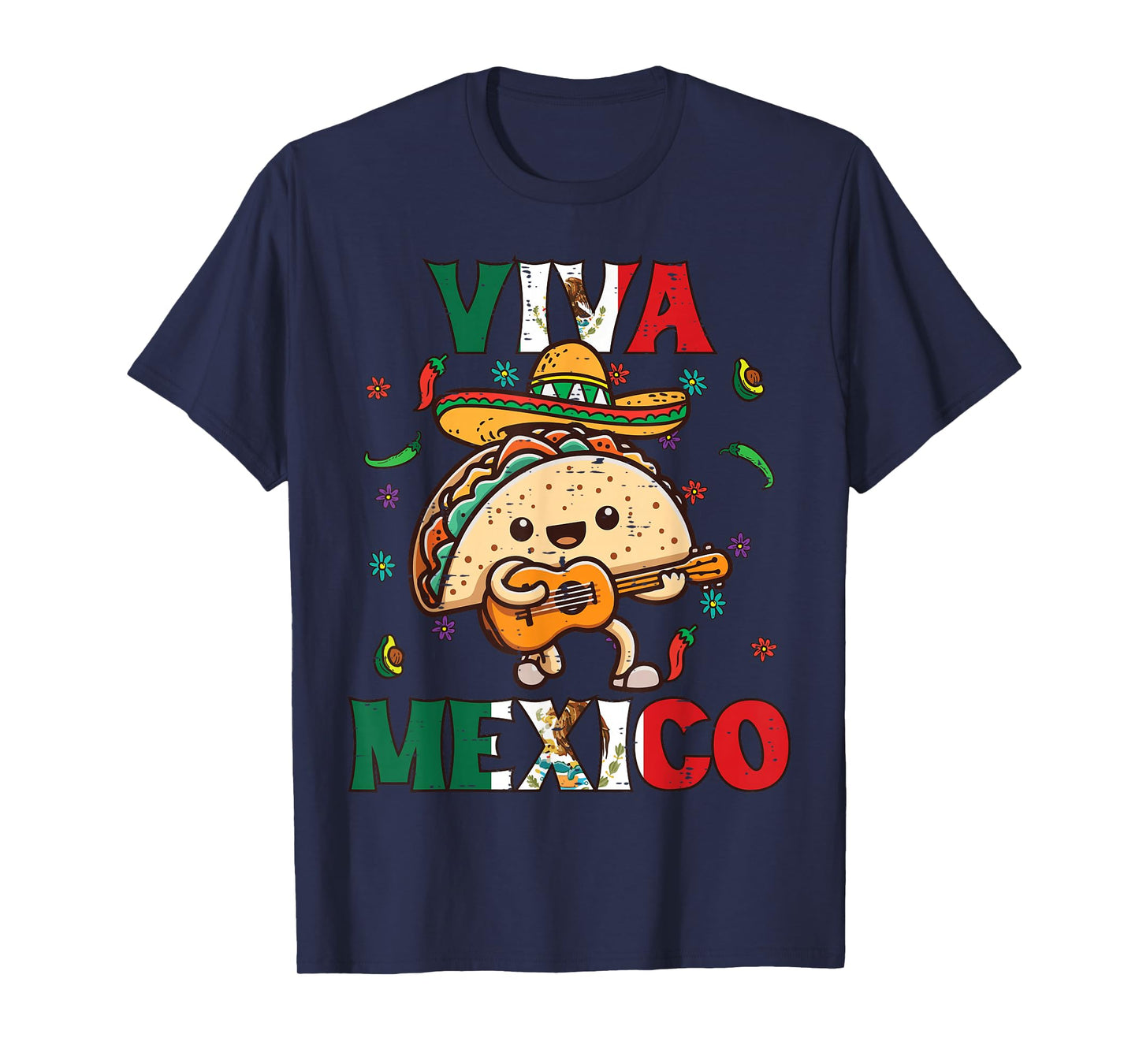 Viva Mexico Taco Guitar Mexican Cinco De Mayo Men Women Kids T-Shirt