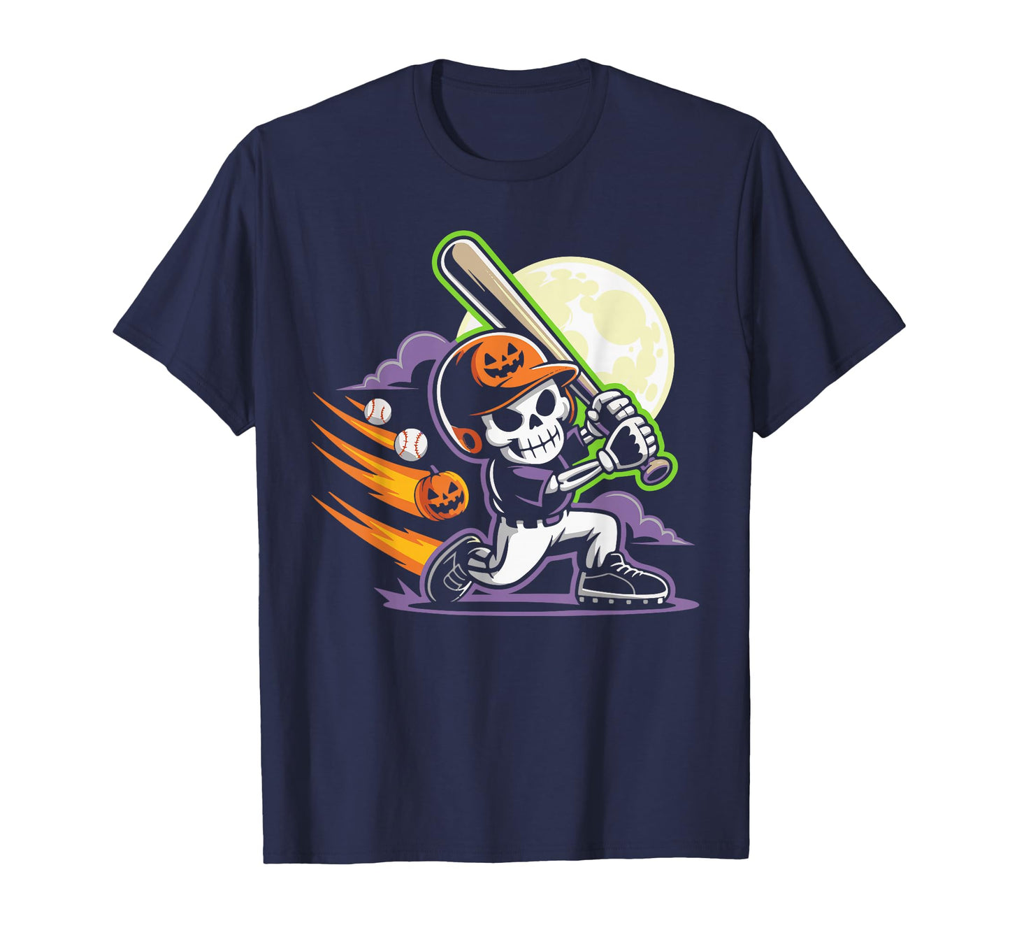 Spooky Season Skeleton Baseball Player Halloween Moon Men T-Shirt
