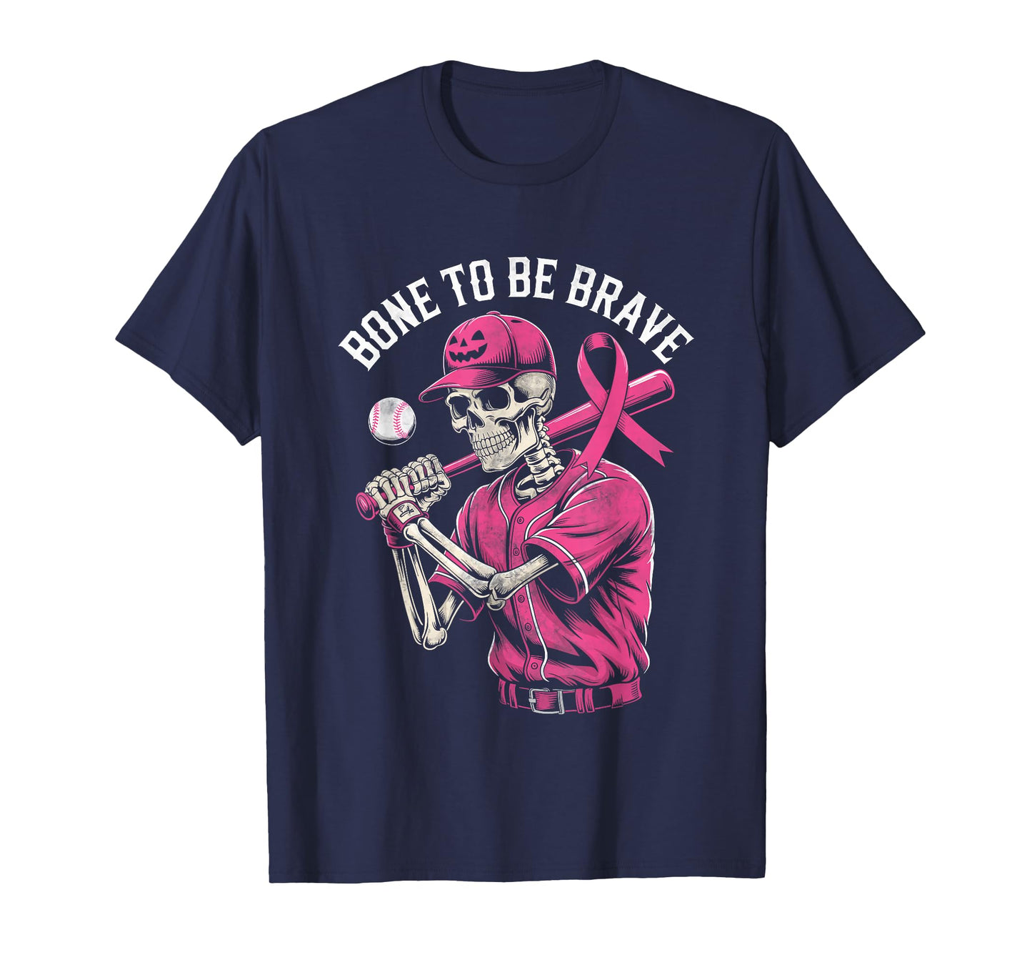 Baseball Skeleton Fighter Halloween Breast Cancer Awareness T-Shirt