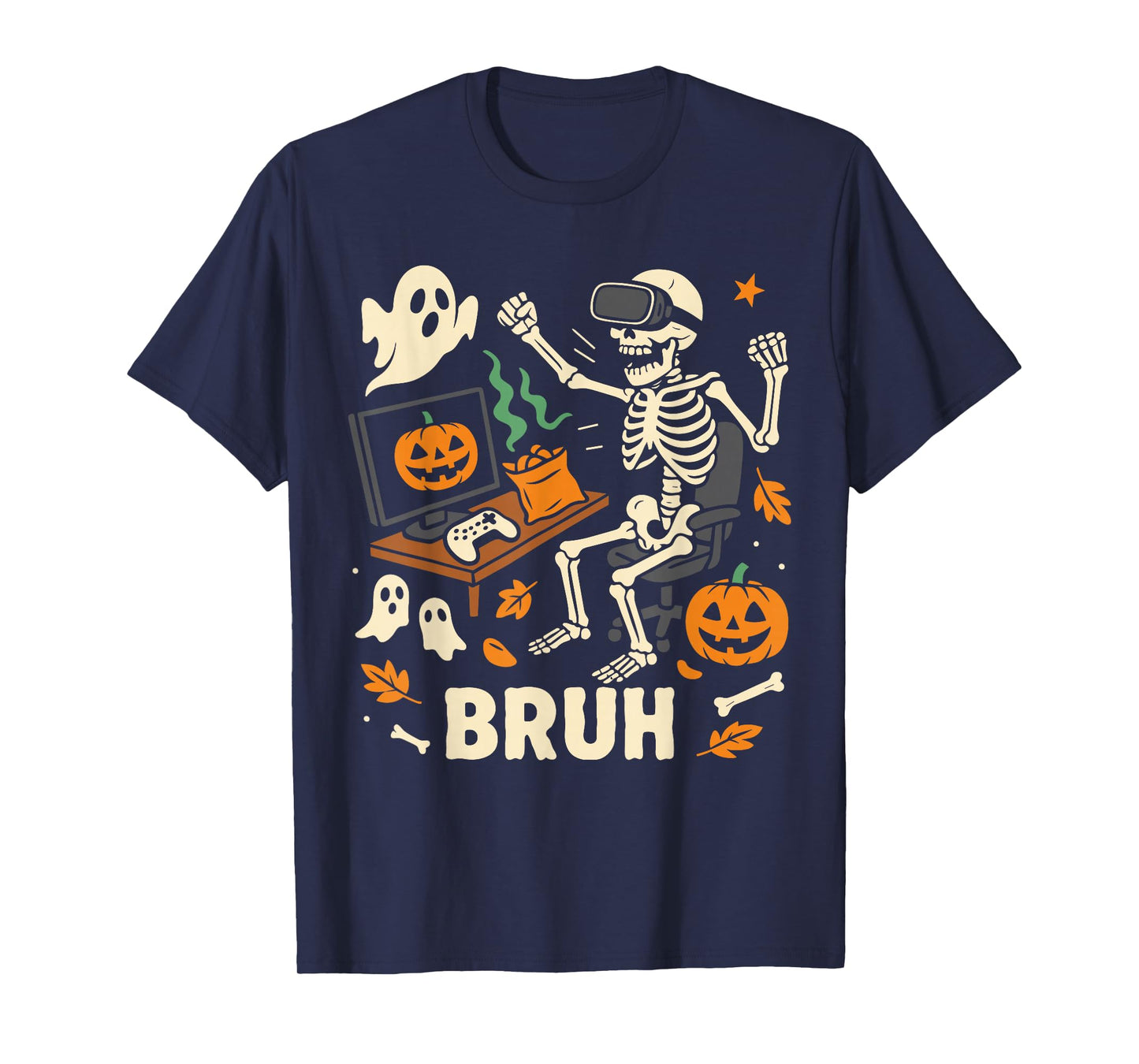 Halloween Video Game Costume Men Boys, Bruh Skeleton Gamer T-Shirt
