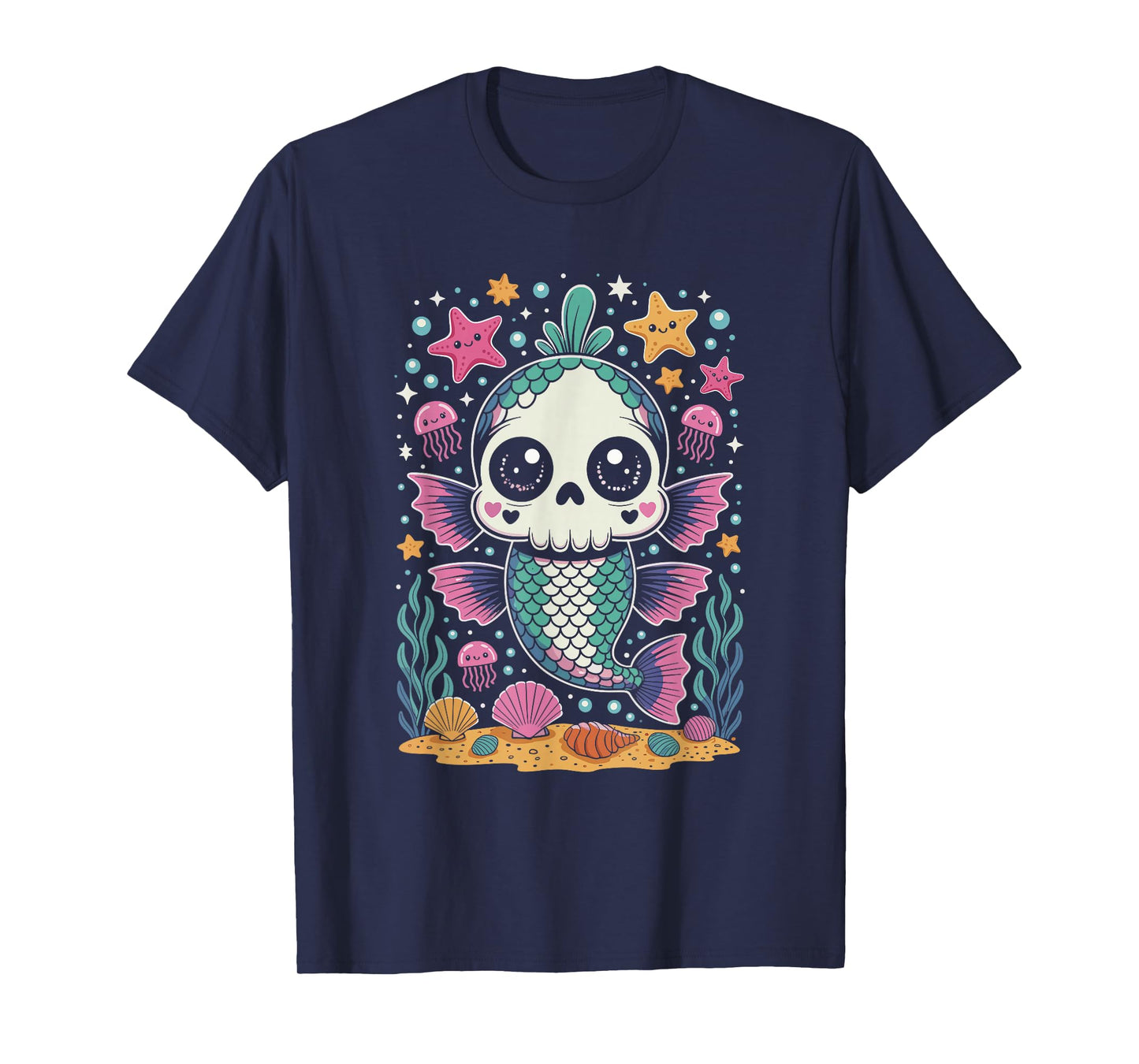 Skeleton Mermaid Skull Fish Pastel Ocean Halloween T-Shirt