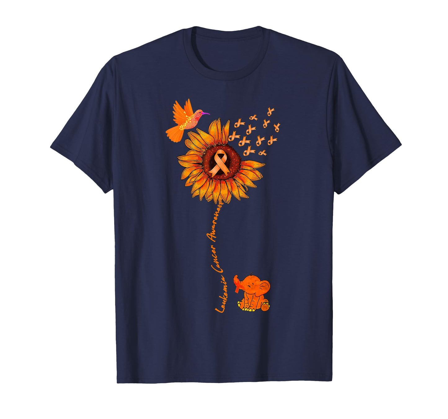 Elephant Sunflower Orange Ribbon Leukemia Cancer Awareness T-Shirt
